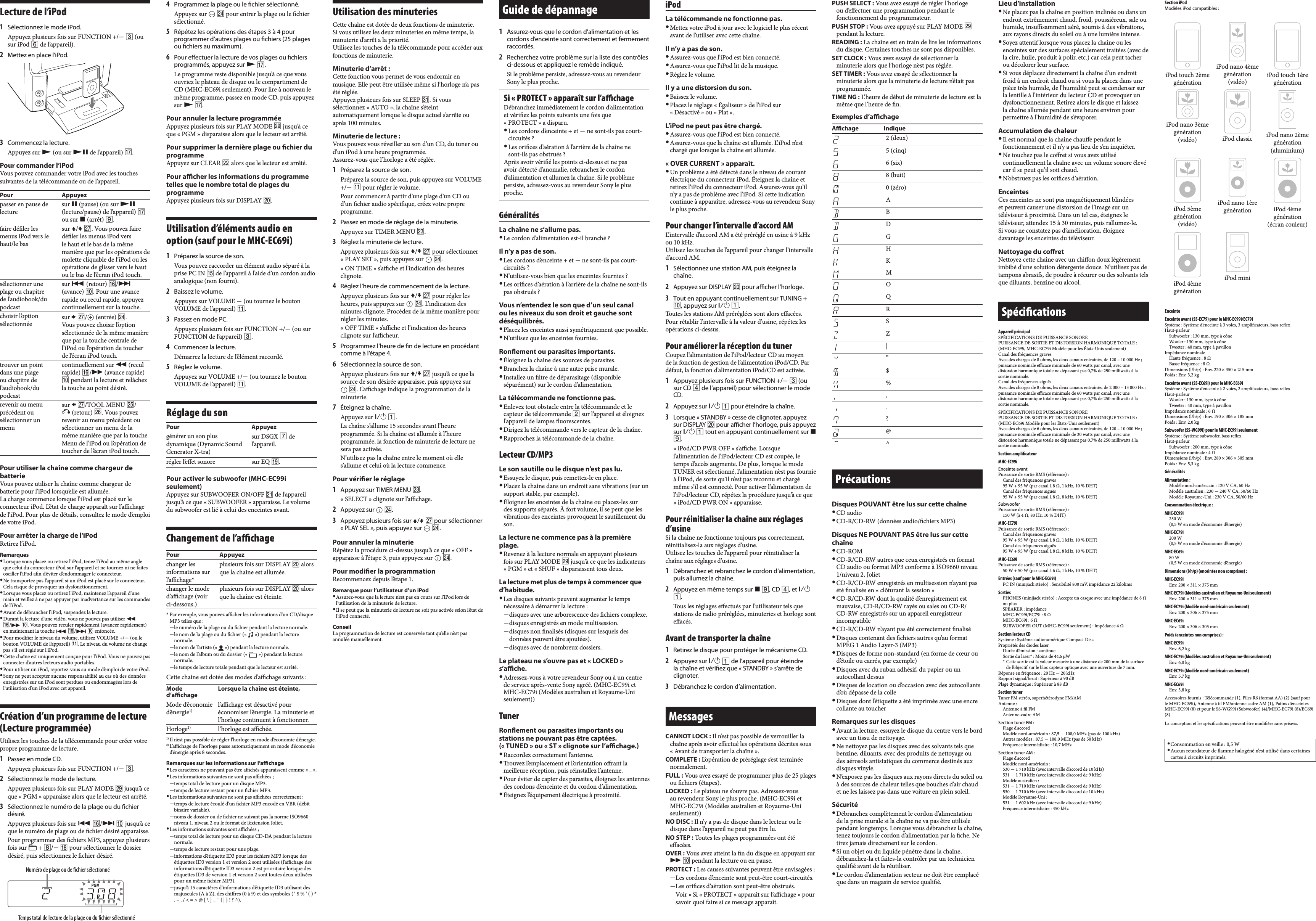 Page 2 of 2 - Sony MHC-EC69i MHC-EC99i/EC79i/EC69i User Manual Mode Demploi MHCEC99I FR