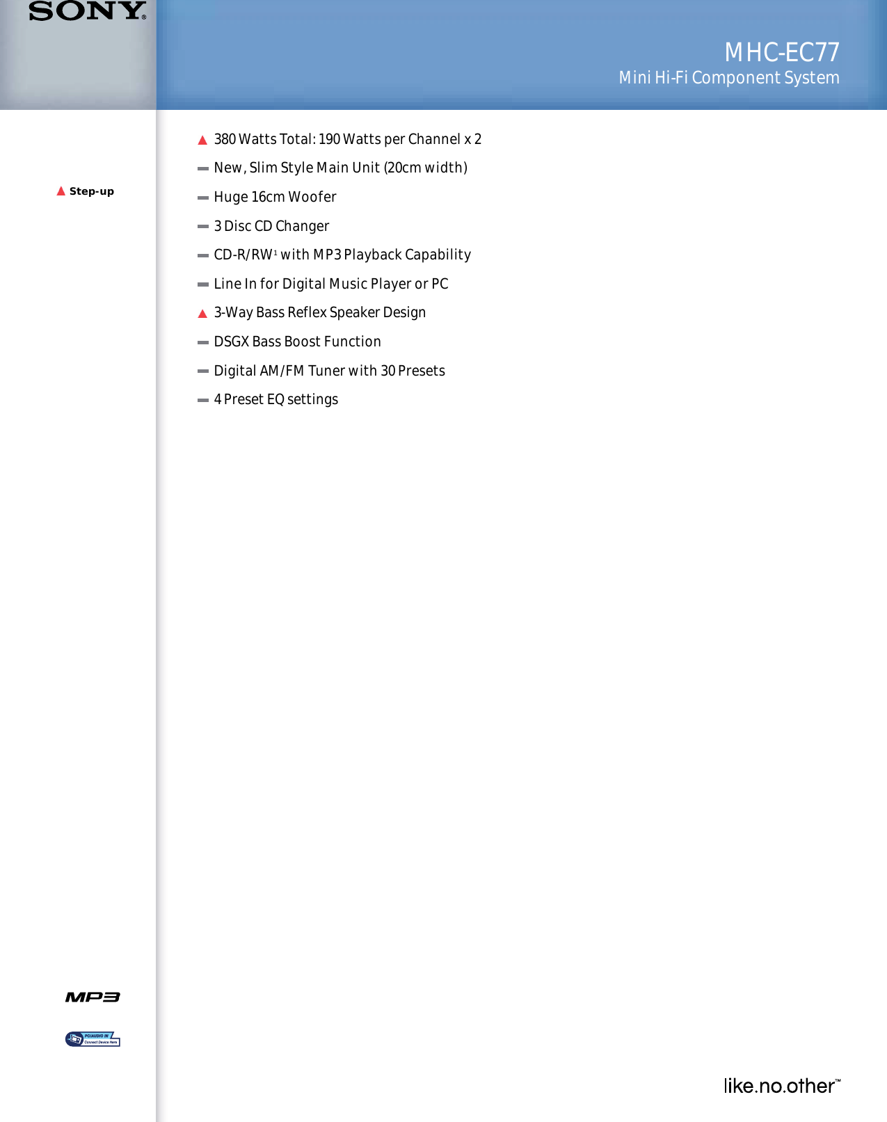 Page 1 of 2 - Sony MHC-EC77 User Manual Marketing Specifications MHCEC77 Mksp