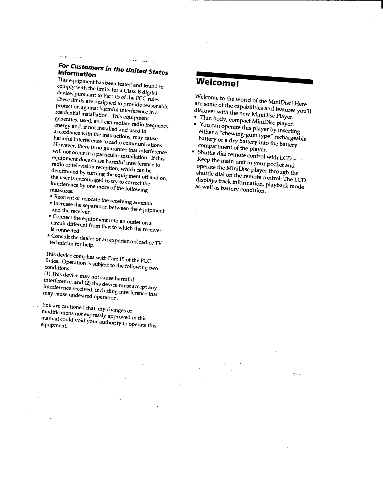 Page 2 of 12 - Sony MZ-E25 Primary User Manual MZE25