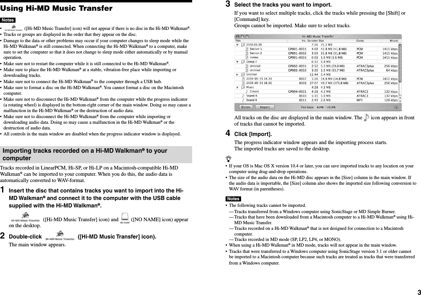 Page 3 of 6 - Sony MZ-M100 Hi-MD Music Transfer For Mac Ver. 2.0 Version 2 (User Manual) Hi MD2 Manual