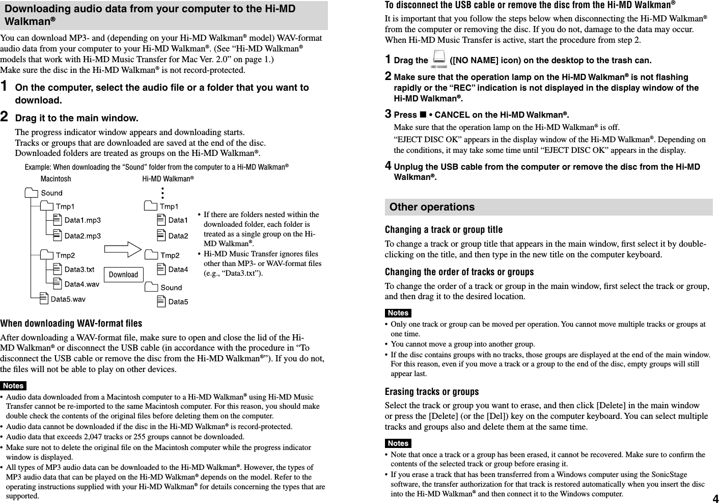 Page 4 of 6 - Sony MZ-M100 Hi-MD Music Transfer For Mac Ver. 2.0 Version 2 (User Manual) Hi MD2 Manual