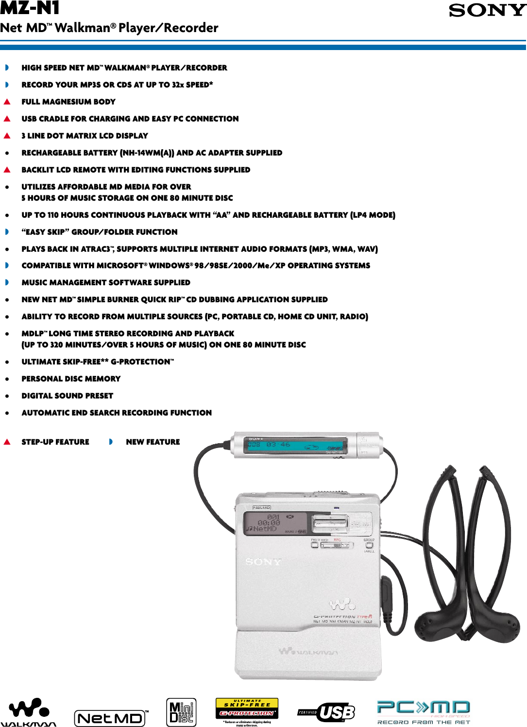 Page 1 of 2 - Sony MZ-N1 SON 907; User Manual Marketing Specifications MZN1 Sp