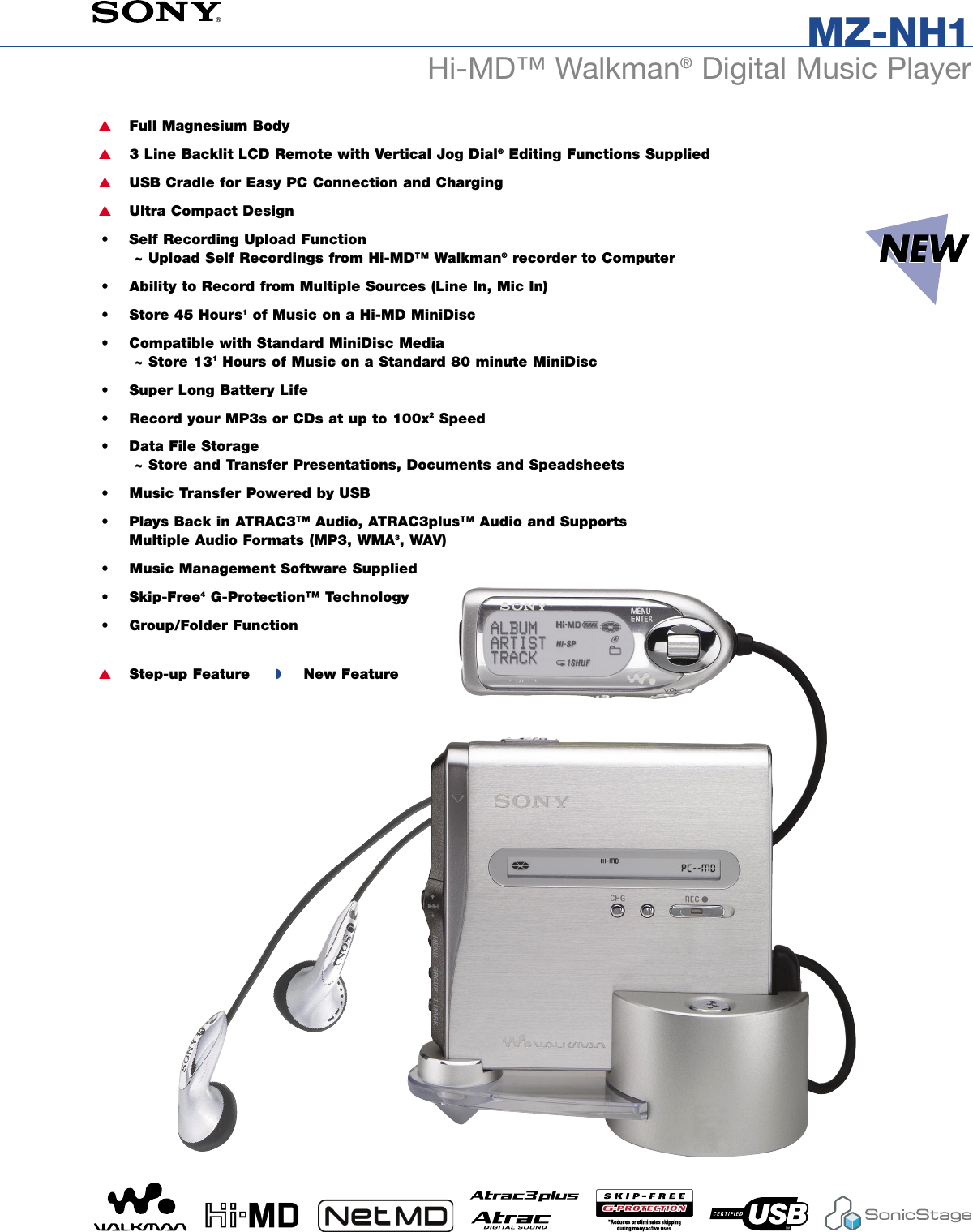 Page 1 of 2 - Sony MZ-NH1 SON 983; User Manual Marketing Specifications MZNH1 Mksp