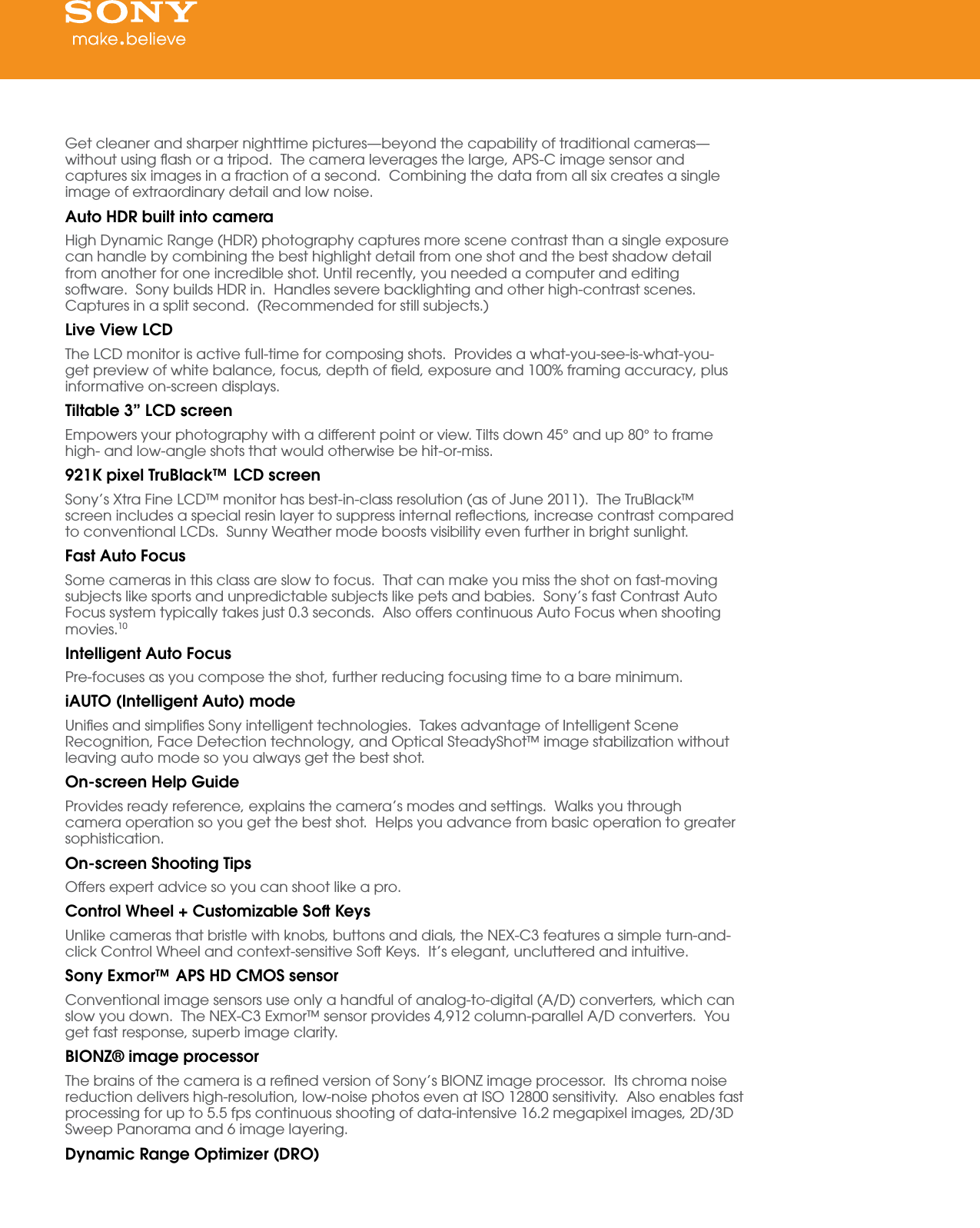 Sony Nex C3 User Manual Marketing Specifications Nex C3k P Pink Nexc3kp Mksp