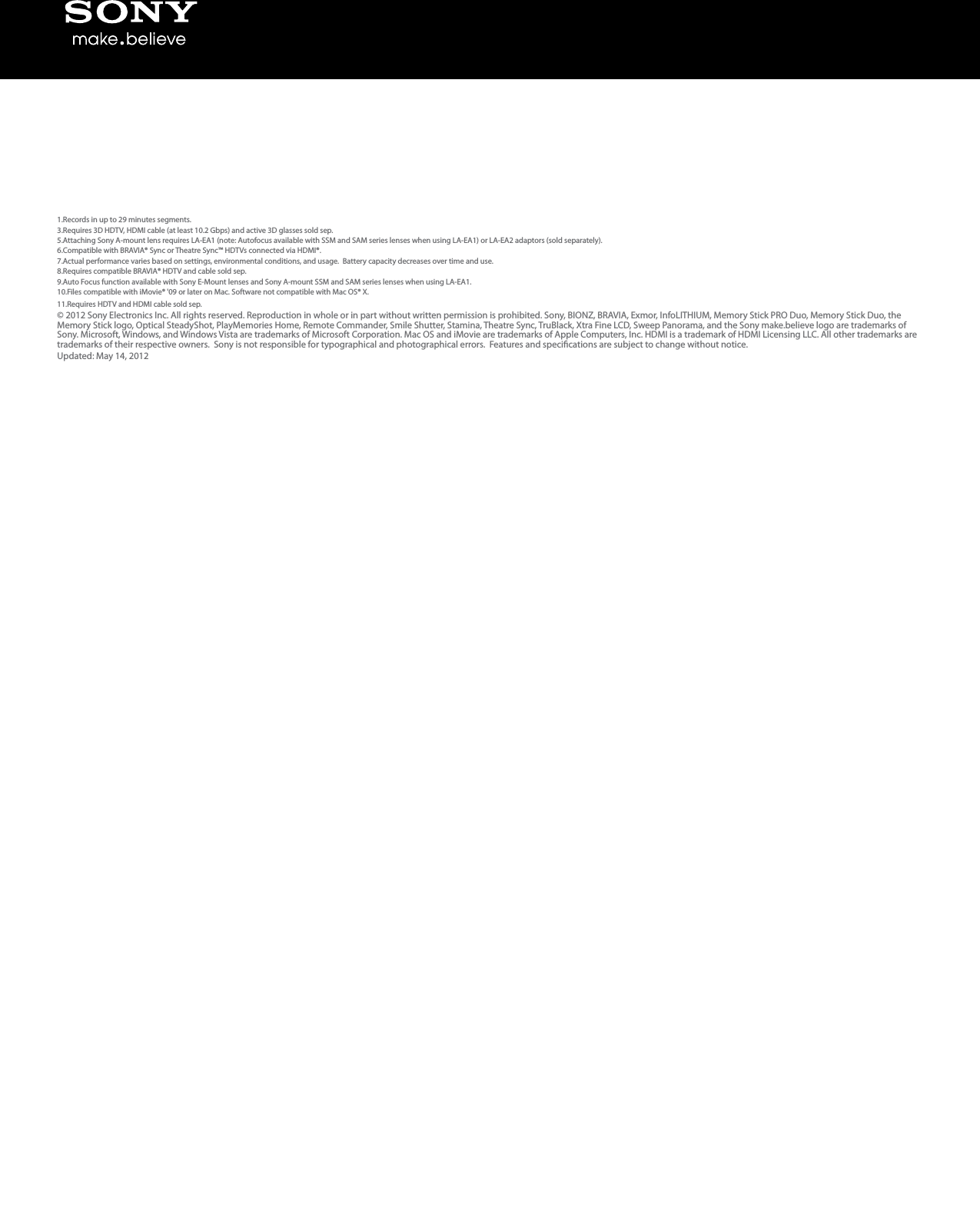 Page 4 of 4 - Sony NEX-F3 User Manual Marketing Specifications (NEX-F3K/B Black  With Lens) NEXF3KB Mksp