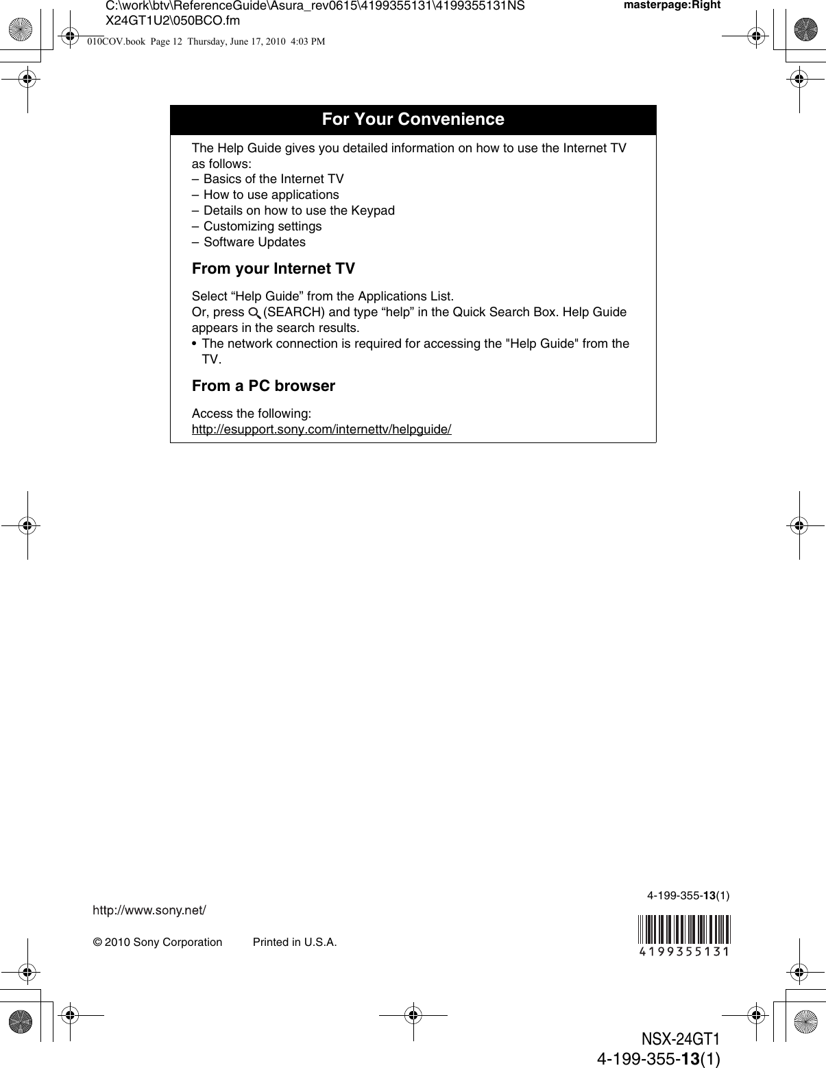 Page 12 of 12 - Sony NSX-32GT1 NSX-24/32/40/46GT1 Reference Guide User Manual  To The 87a70e05-cb2d-410e-9866-adddc0c457d3