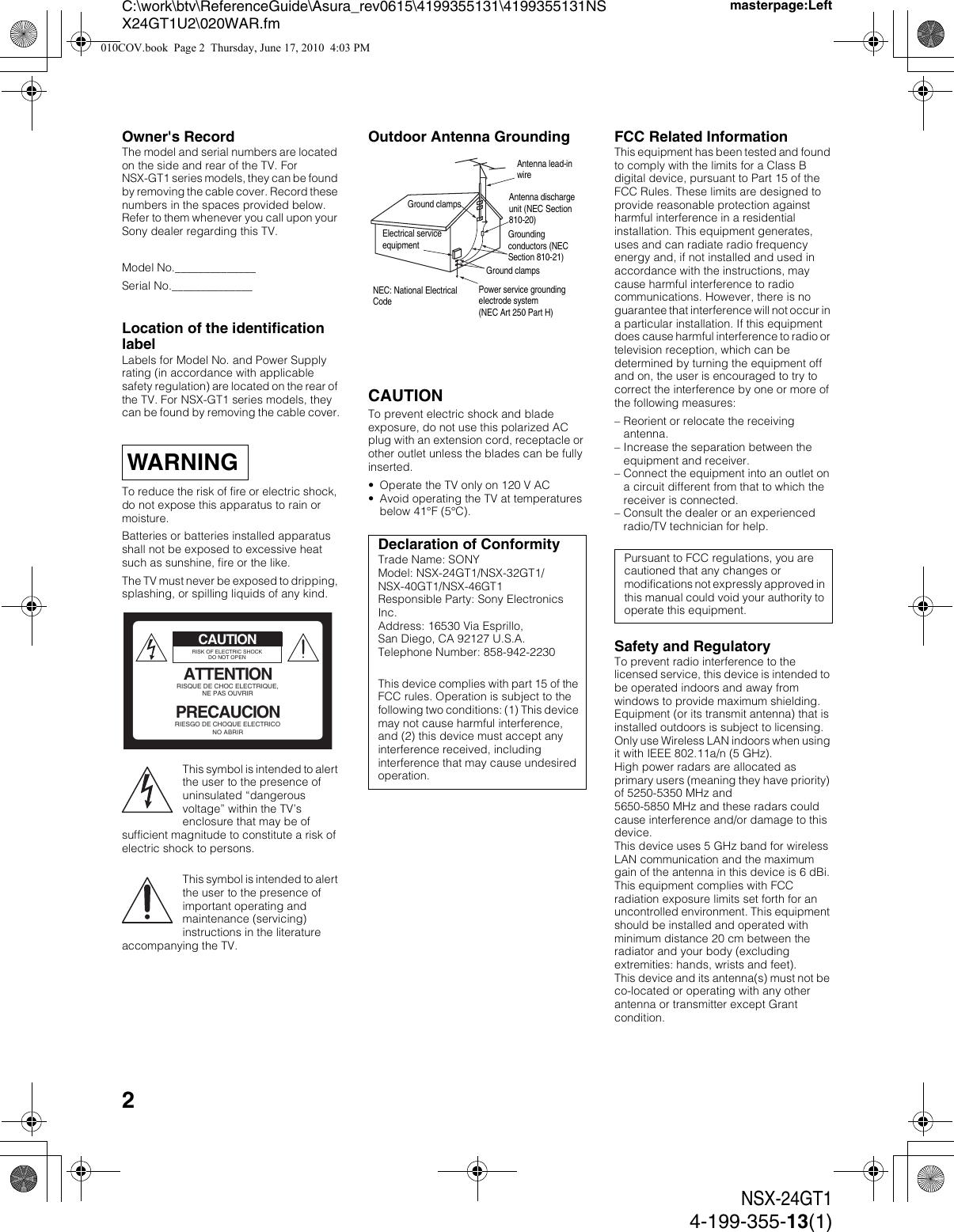 Page 2 of 12 - Sony NSX-32GT1 NSX-24/32/40/46GT1 Reference Guide User Manual  To The 87a70e05-cb2d-410e-9866-adddc0c457d3