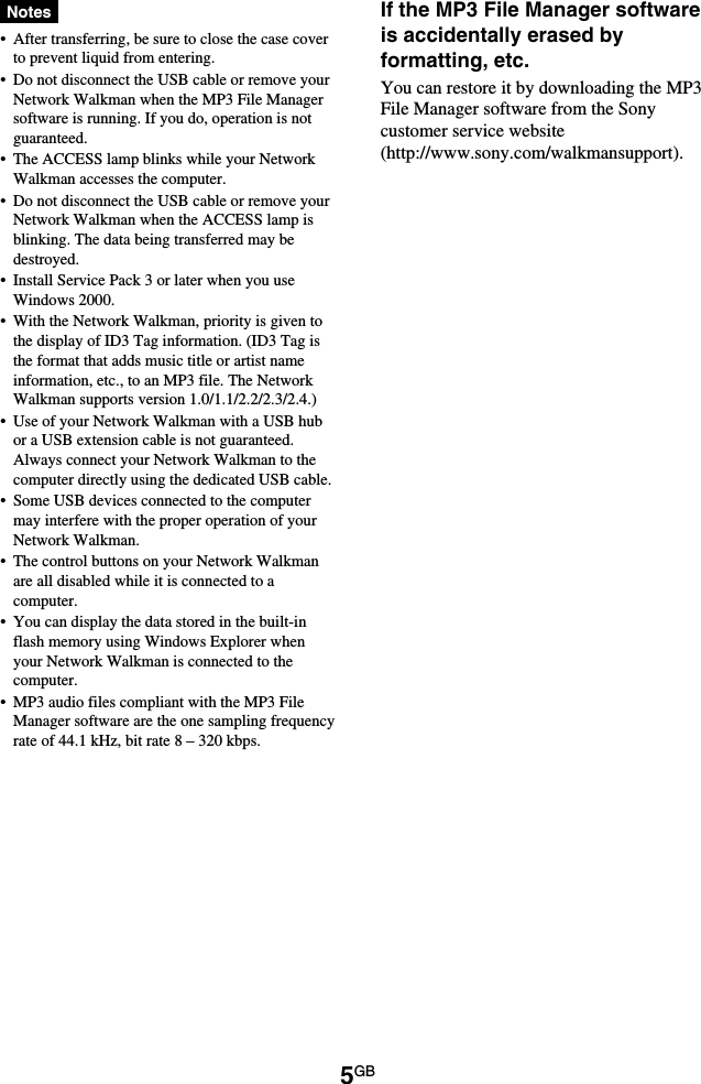 Page 5 of 8 - Sony NW-E95 MP3FileManager 1.1_U User Manual MP3 File Manager V1.1 MP3File Manager1.1