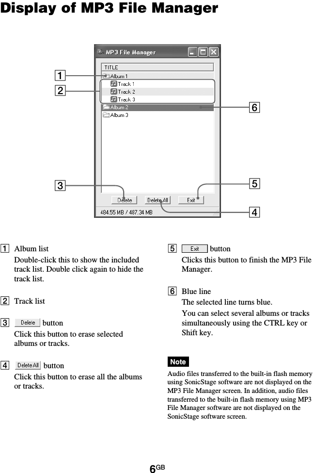 Page 6 of 8 - Sony NW-E95 MP3FileManager 1.1_U User Manual MP3 File Manager V1.1 MP3File Manager1.1