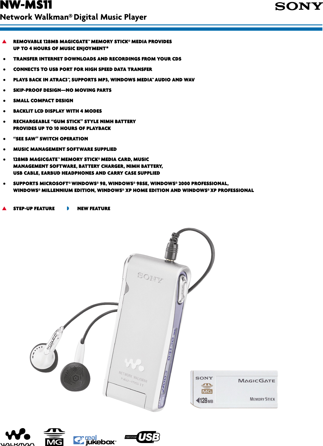 Page 1 of 2 - Sony NW-MS11 SON 907; User Manual Marketing Specifications NWMS11 Sp