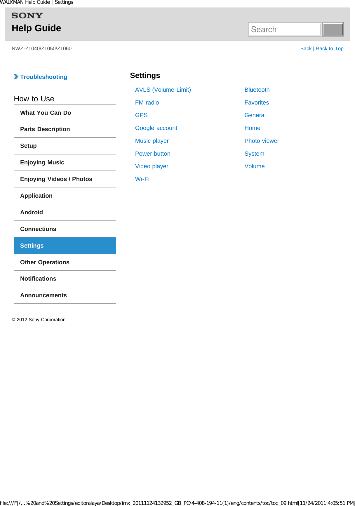 Page 10 of Sony NWZZ1000 Digital Media Player User Manual WALKMAN Help Guide   Top page