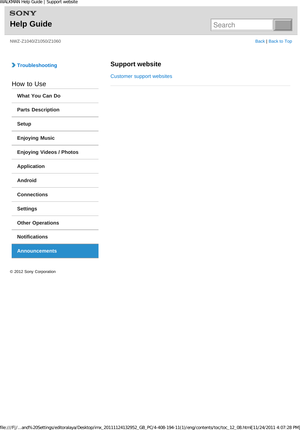 Page 101 of Sony NWZZ1000 Digital Media Player User Manual WALKMAN Help Guide   Top page