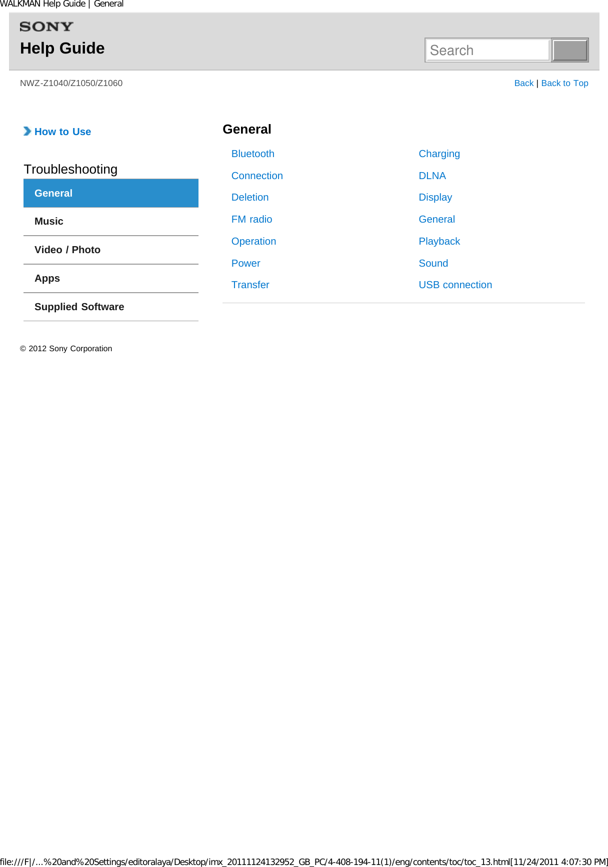 Page 103 of Sony NWZZ1000 Digital Media Player User Manual WALKMAN Help Guide   Top page