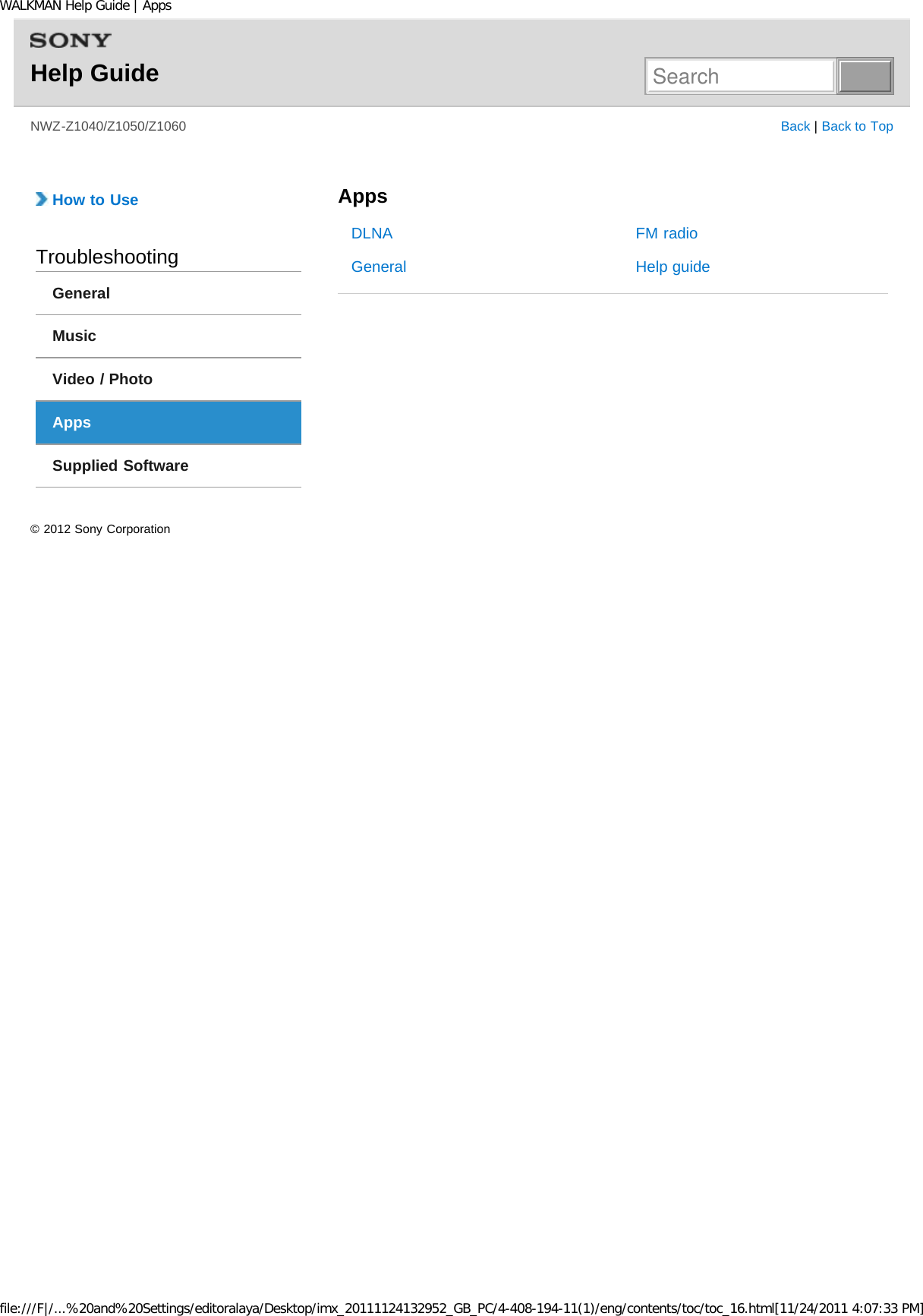 Page 106 of Sony NWZZ1000 Digital Media Player User Manual WALKMAN Help Guide   Top page