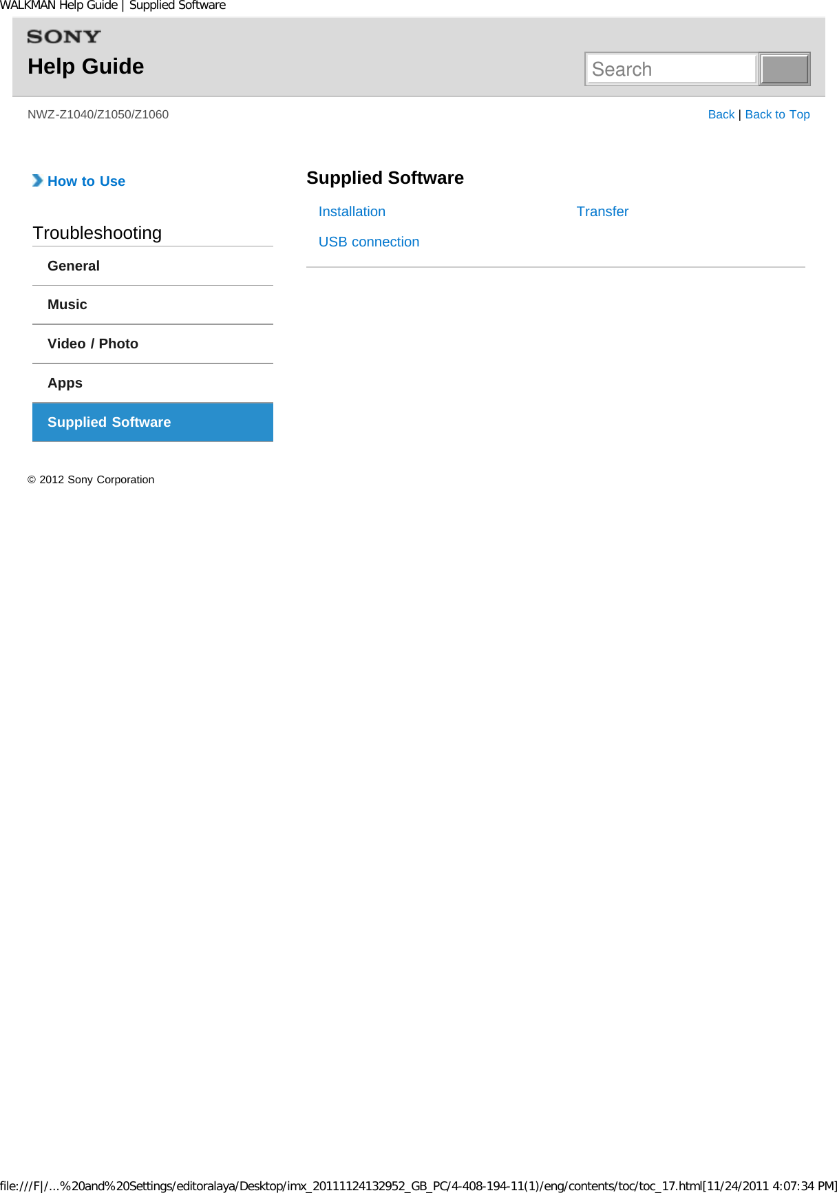 Page 107 of Sony NWZZ1000 Digital Media Player User Manual WALKMAN Help Guide   Top page