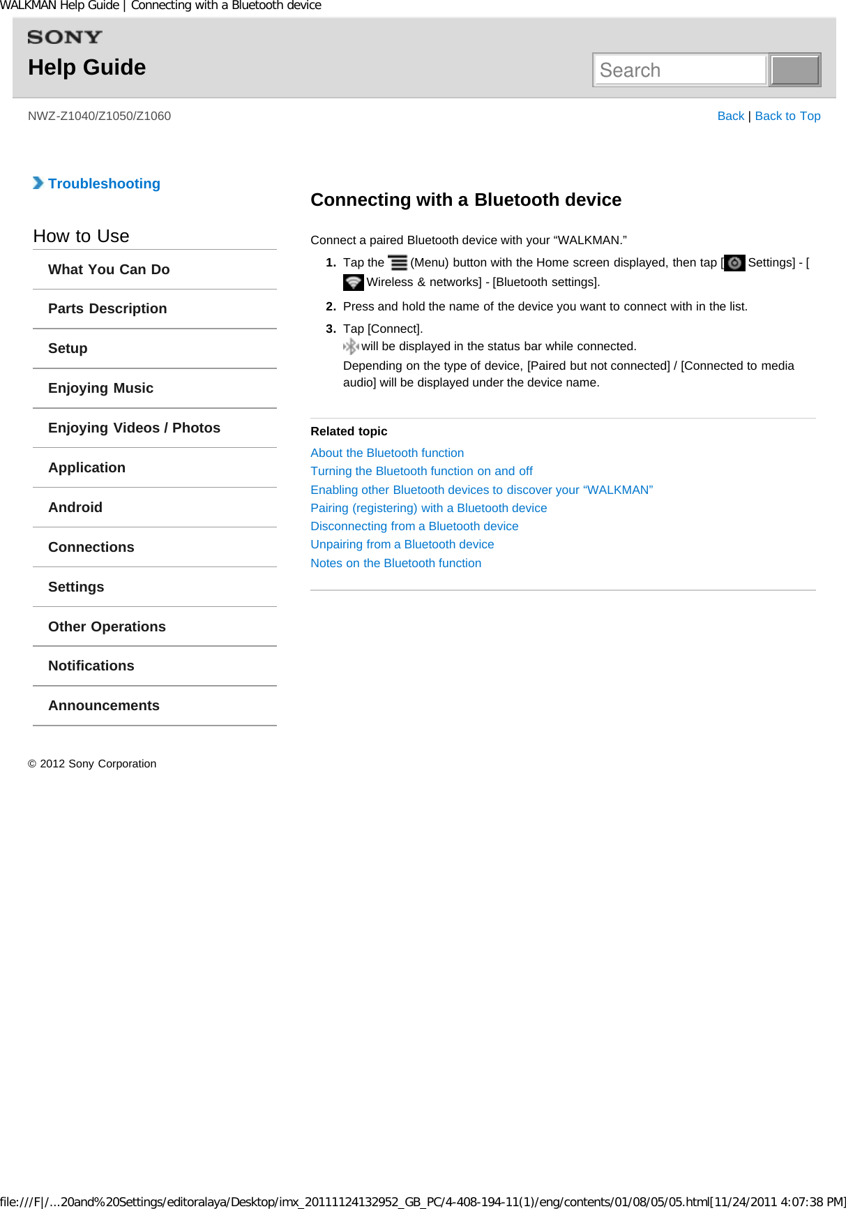 Page 111 of Sony NWZZ1000 Digital Media Player User Manual WALKMAN Help Guide   Top page