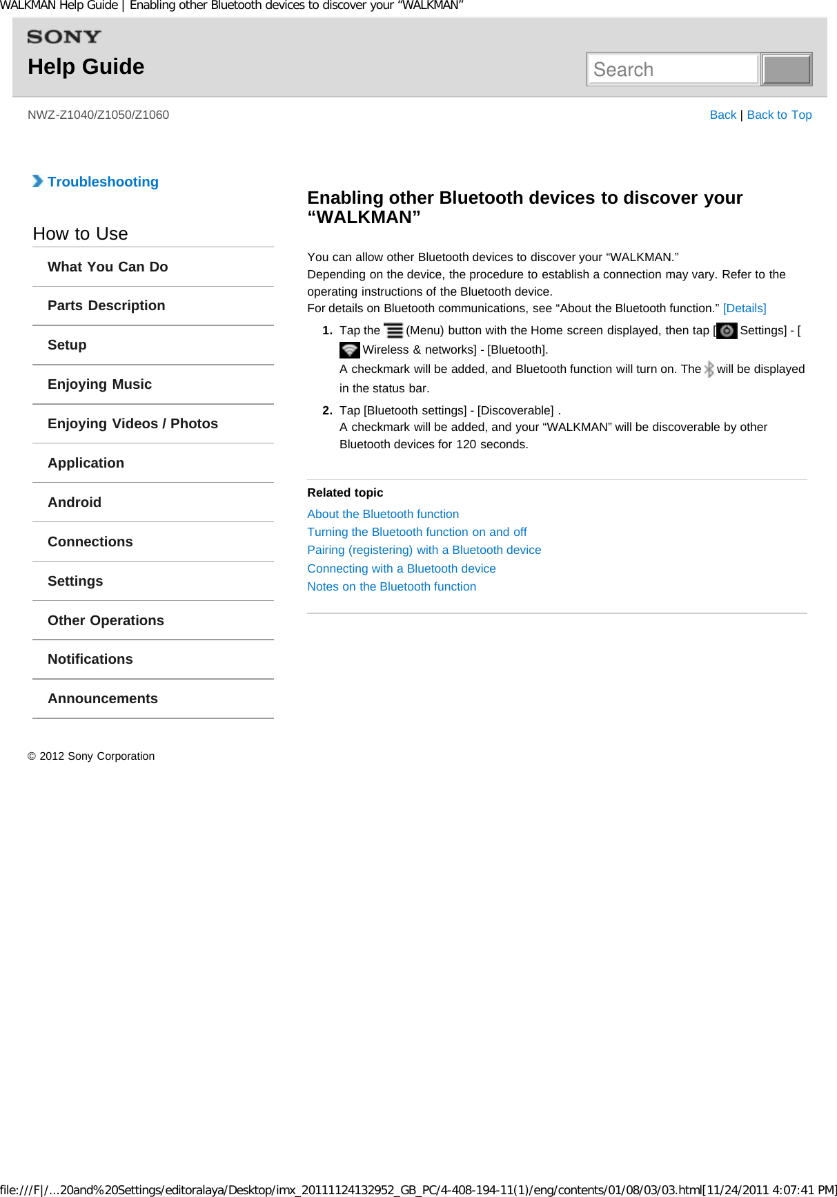 Page 113 of Sony NWZZ1000 Digital Media Player User Manual WALKMAN Help Guide   Top page