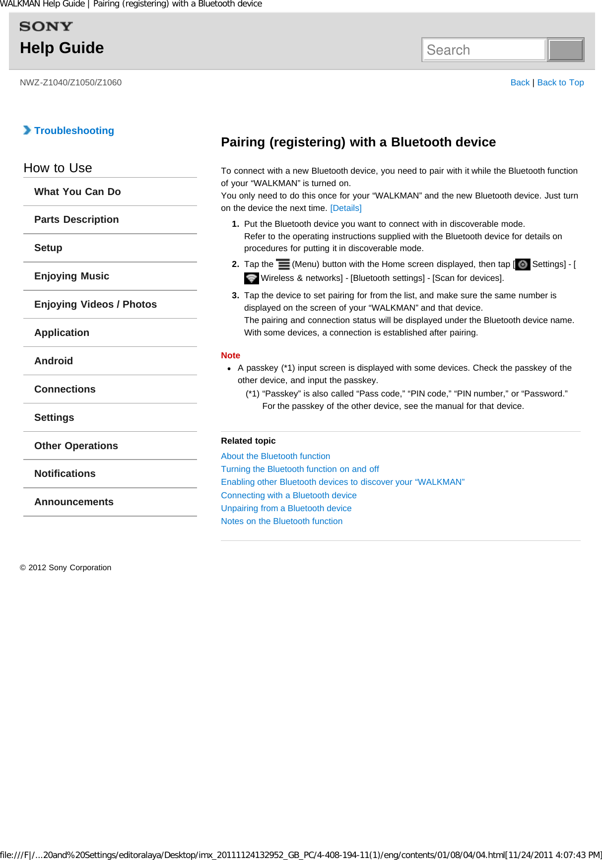 Page 116 of Sony NWZZ1000 Digital Media Player User Manual WALKMAN Help Guide   Top page