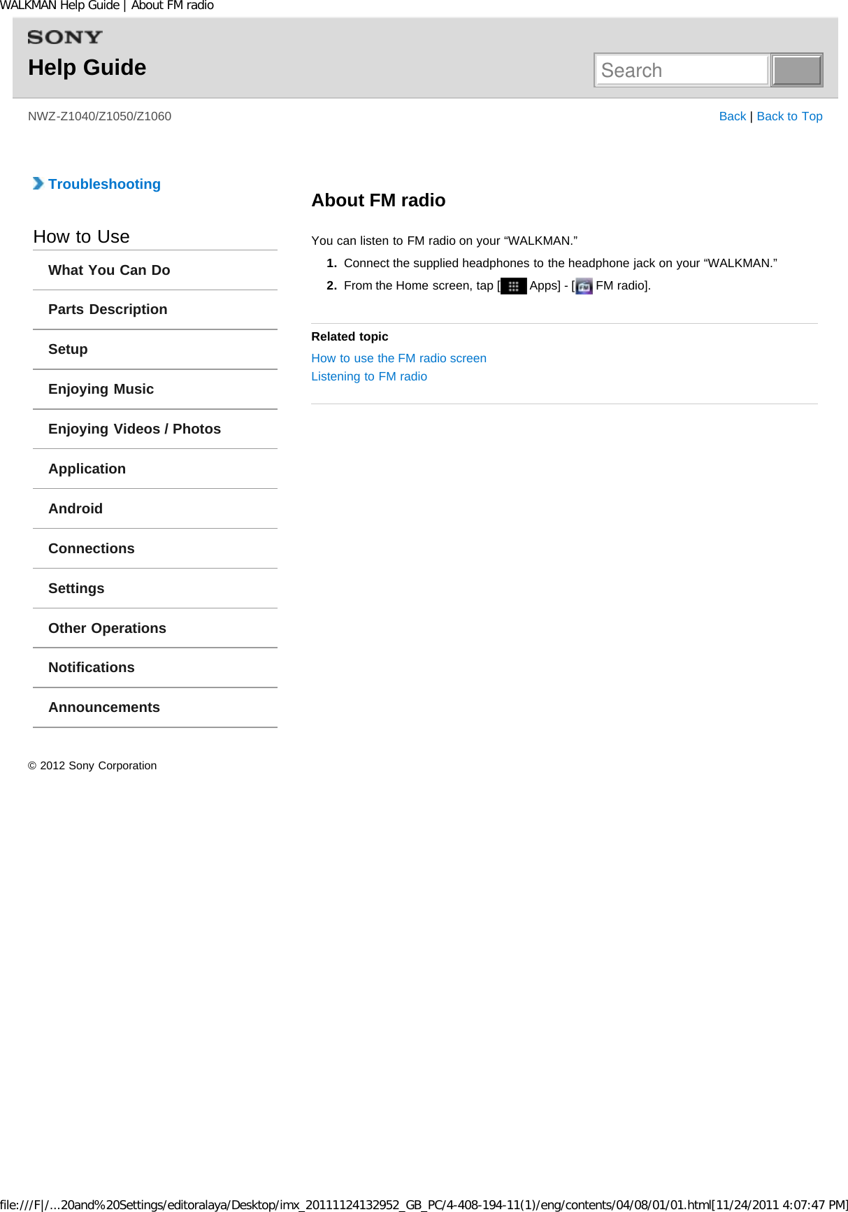 Page 119 of Sony NWZZ1000 Digital Media Player User Manual WALKMAN Help Guide   Top page