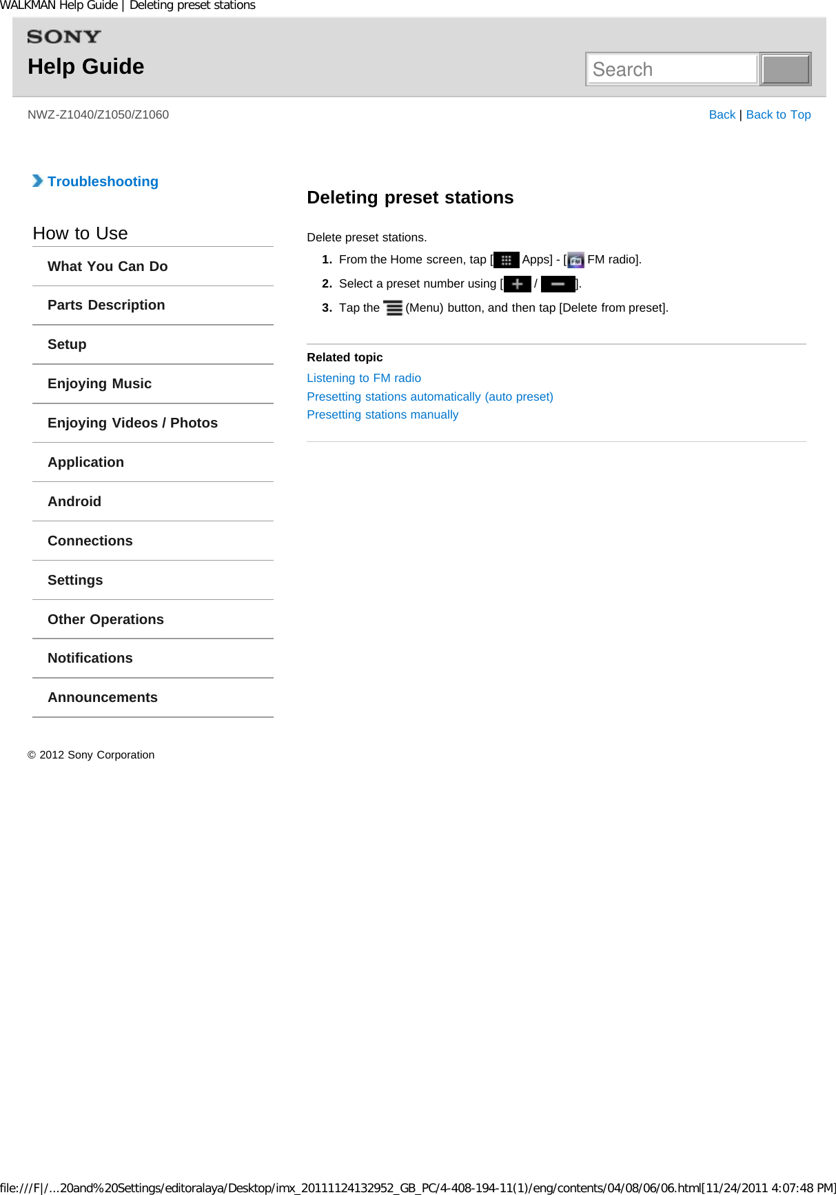 Page 120 of Sony NWZZ1000 Digital Media Player User Manual WALKMAN Help Guide   Top page