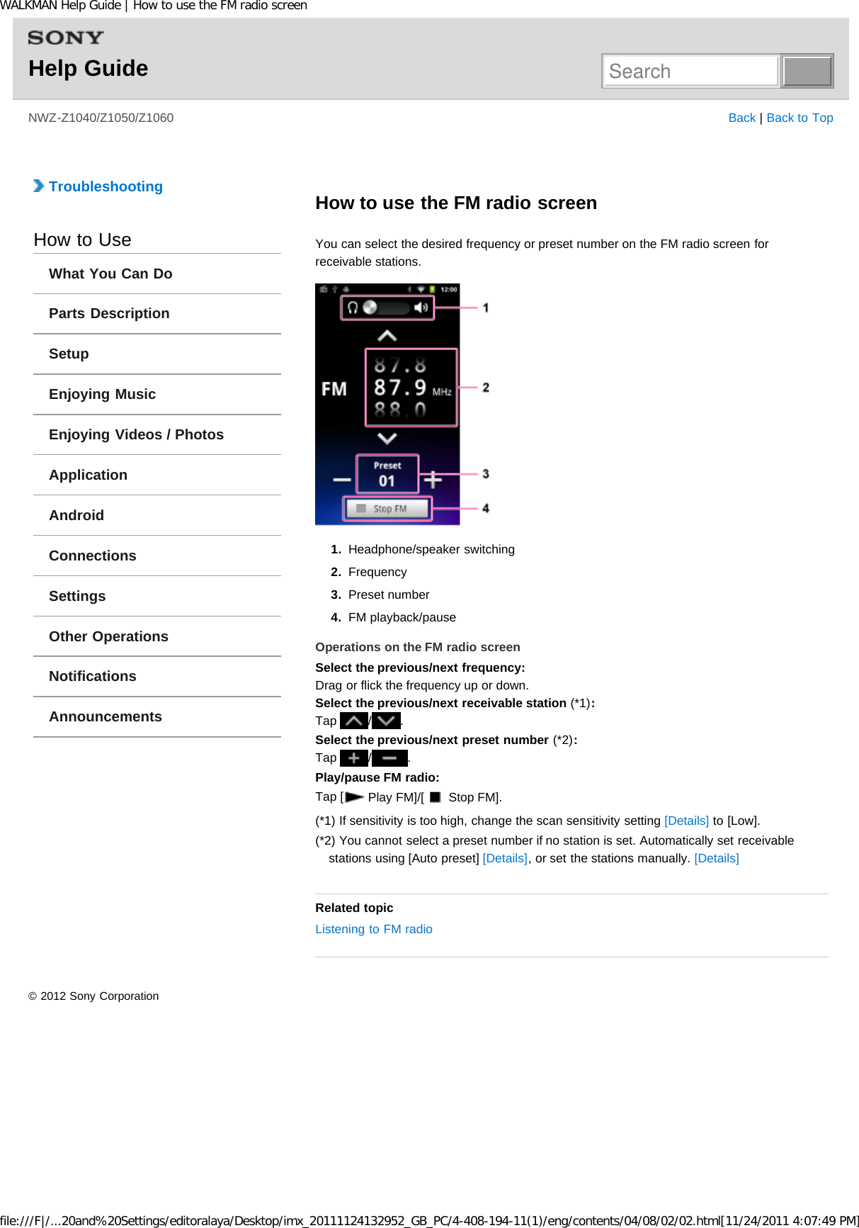 Page 121 of Sony NWZZ1000 Digital Media Player User Manual WALKMAN Help Guide   Top page