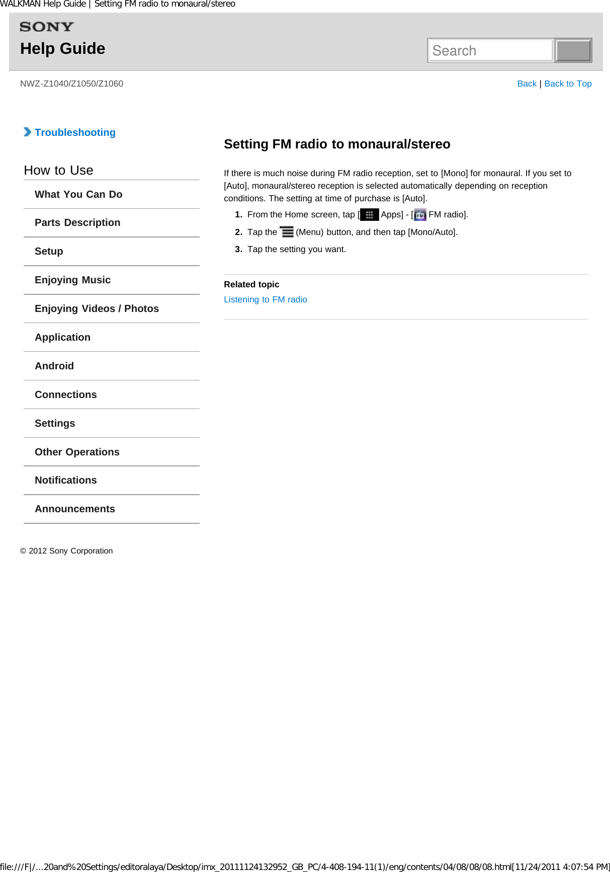 Page 125 of Sony NWZZ1000 Digital Media Player User Manual WALKMAN Help Guide   Top page