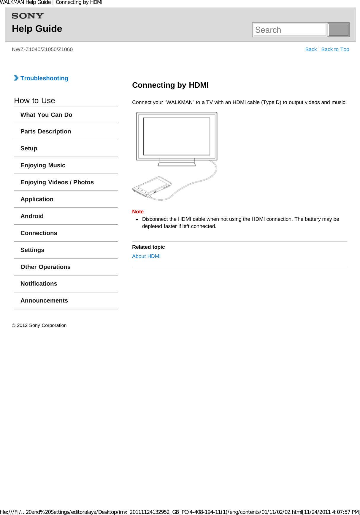 Page 128 of Sony NWZZ1000 Digital Media Player User Manual WALKMAN Help Guide   Top page