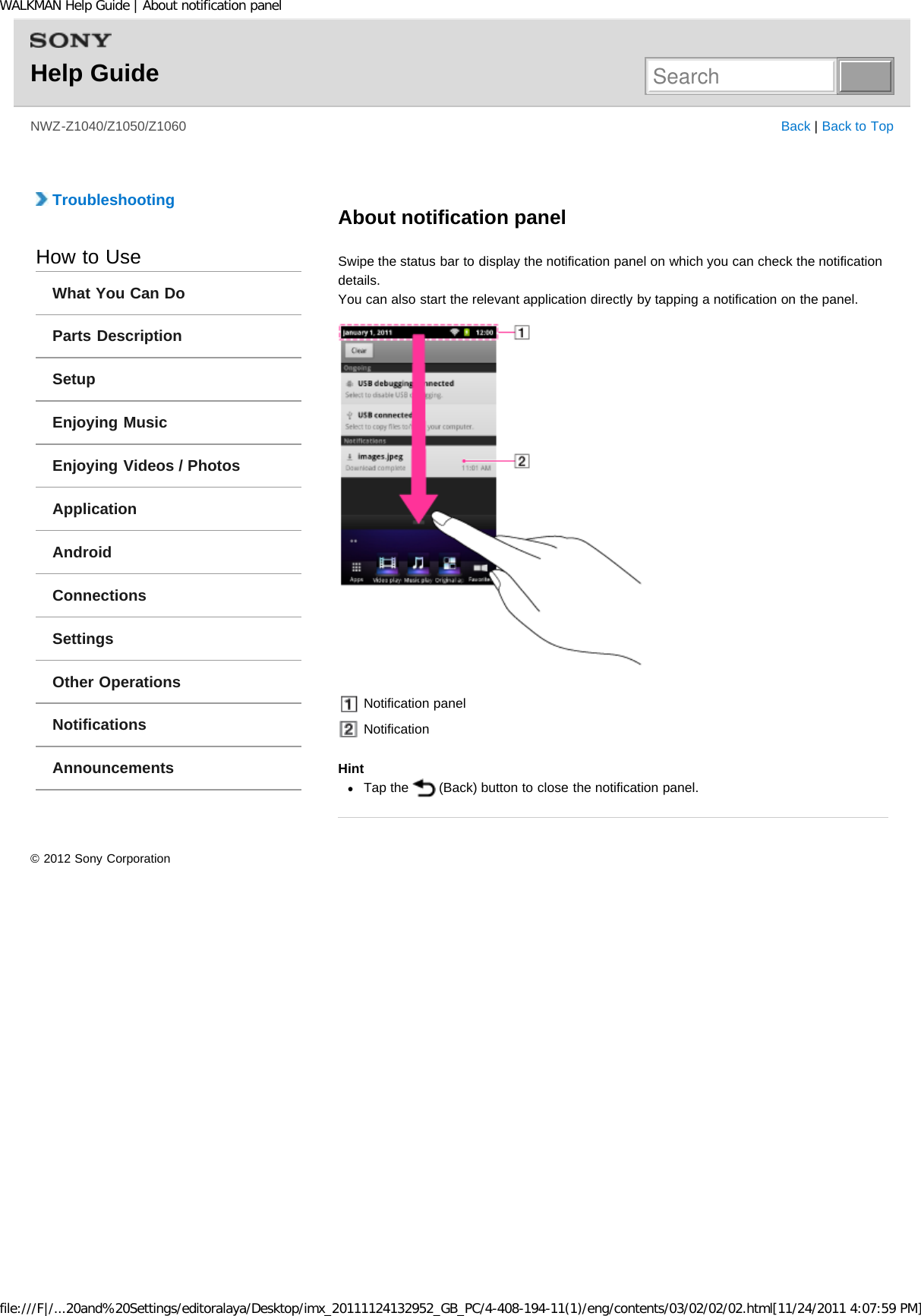 Page 130 of Sony NWZZ1000 Digital Media Player User Manual WALKMAN Help Guide   Top page