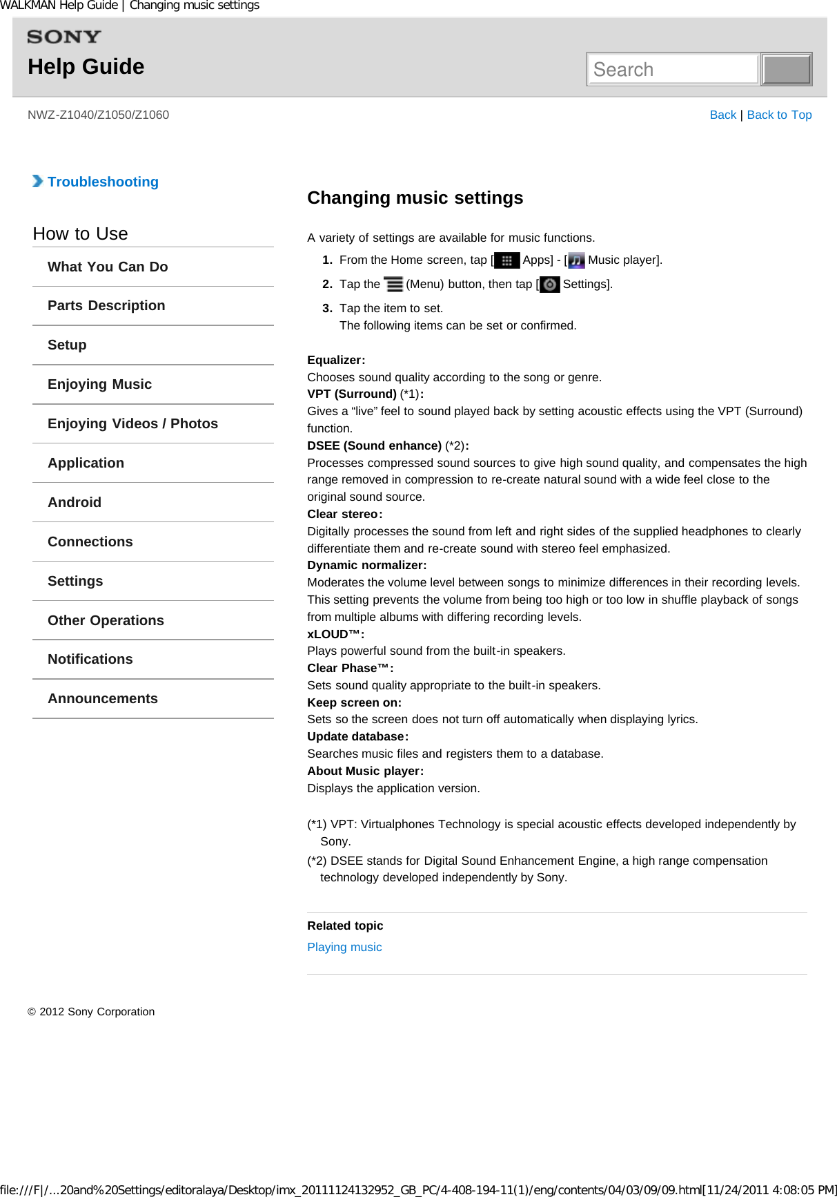 Page 135 of Sony NWZZ1000 Digital Media Player User Manual WALKMAN Help Guide   Top page