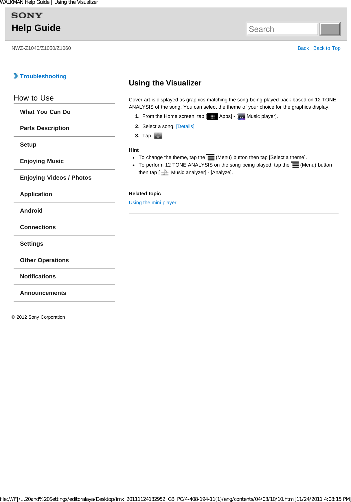 Page 145 of Sony NWZZ1000 Digital Media Player User Manual WALKMAN Help Guide   Top page