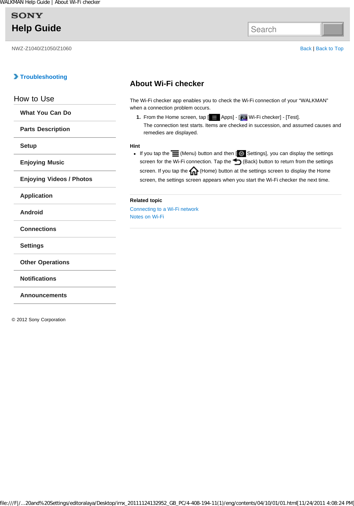 Page 154 of Sony NWZZ1000 Digital Media Player User Manual WALKMAN Help Guide   Top page