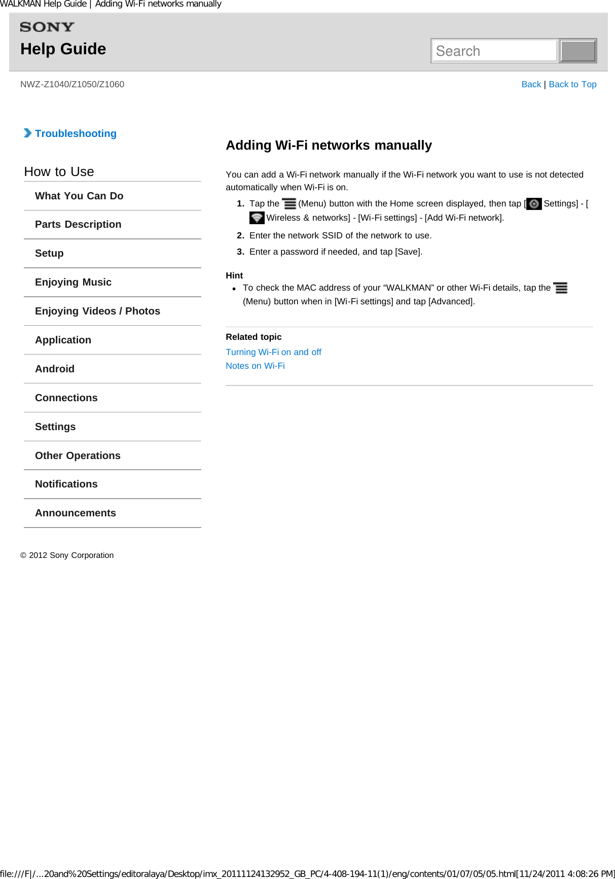 Page 156 of Sony NWZZ1000 Digital Media Player User Manual WALKMAN Help Guide   Top page