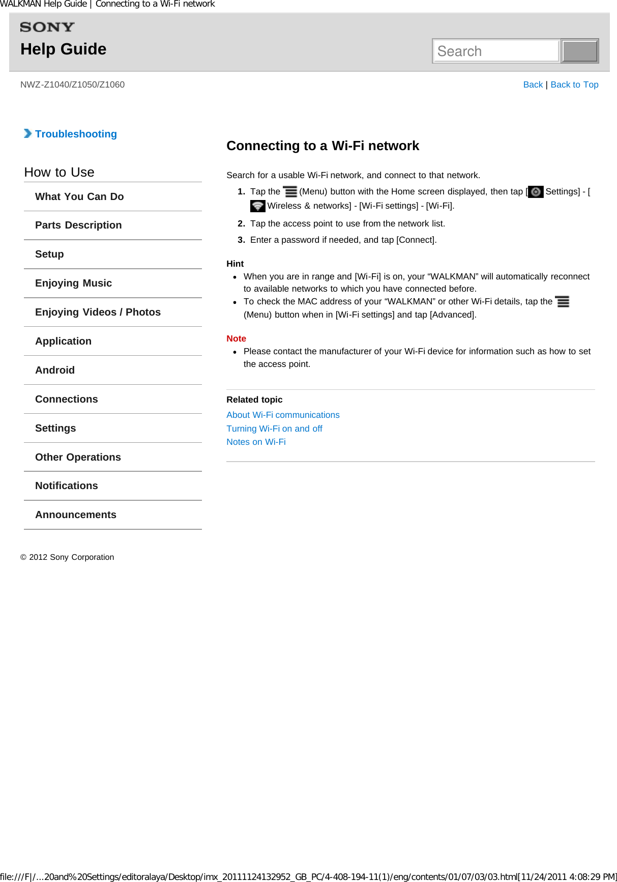 Page 158 of Sony NWZZ1000 Digital Media Player User Manual WALKMAN Help Guide   Top page