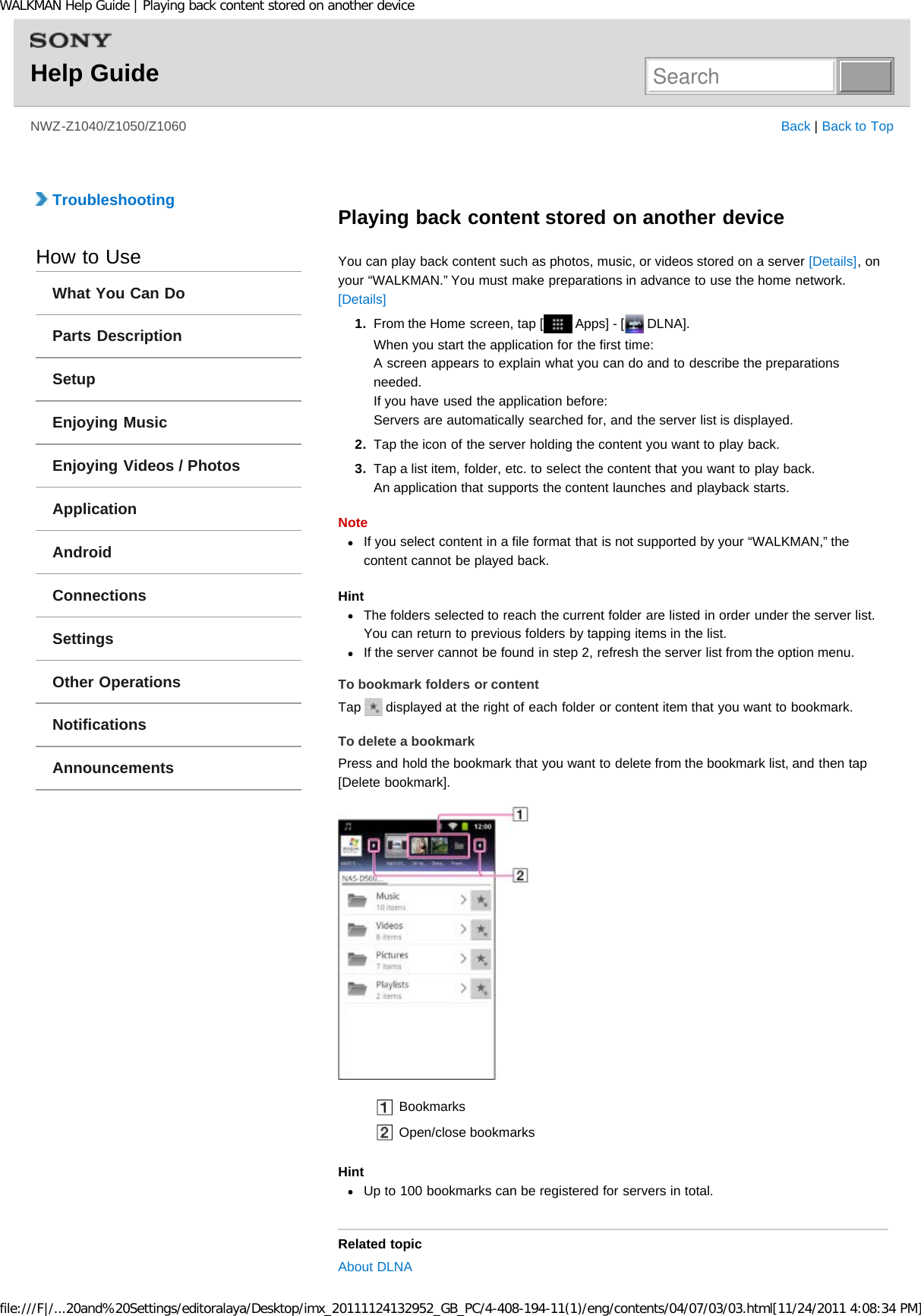 Page 164 of Sony NWZZ1000 Digital Media Player User Manual WALKMAN Help Guide   Top page