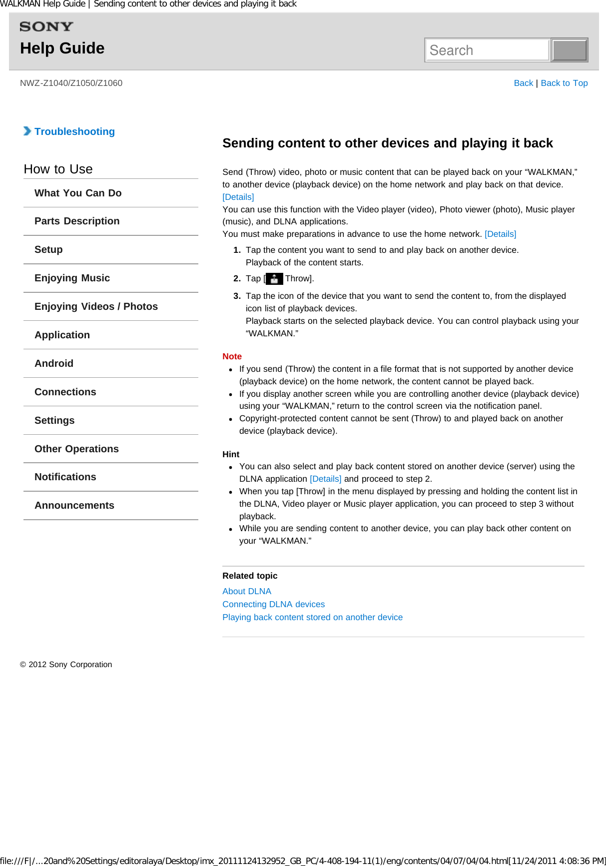 Page 166 of Sony NWZZ1000 Digital Media Player User Manual WALKMAN Help Guide   Top page