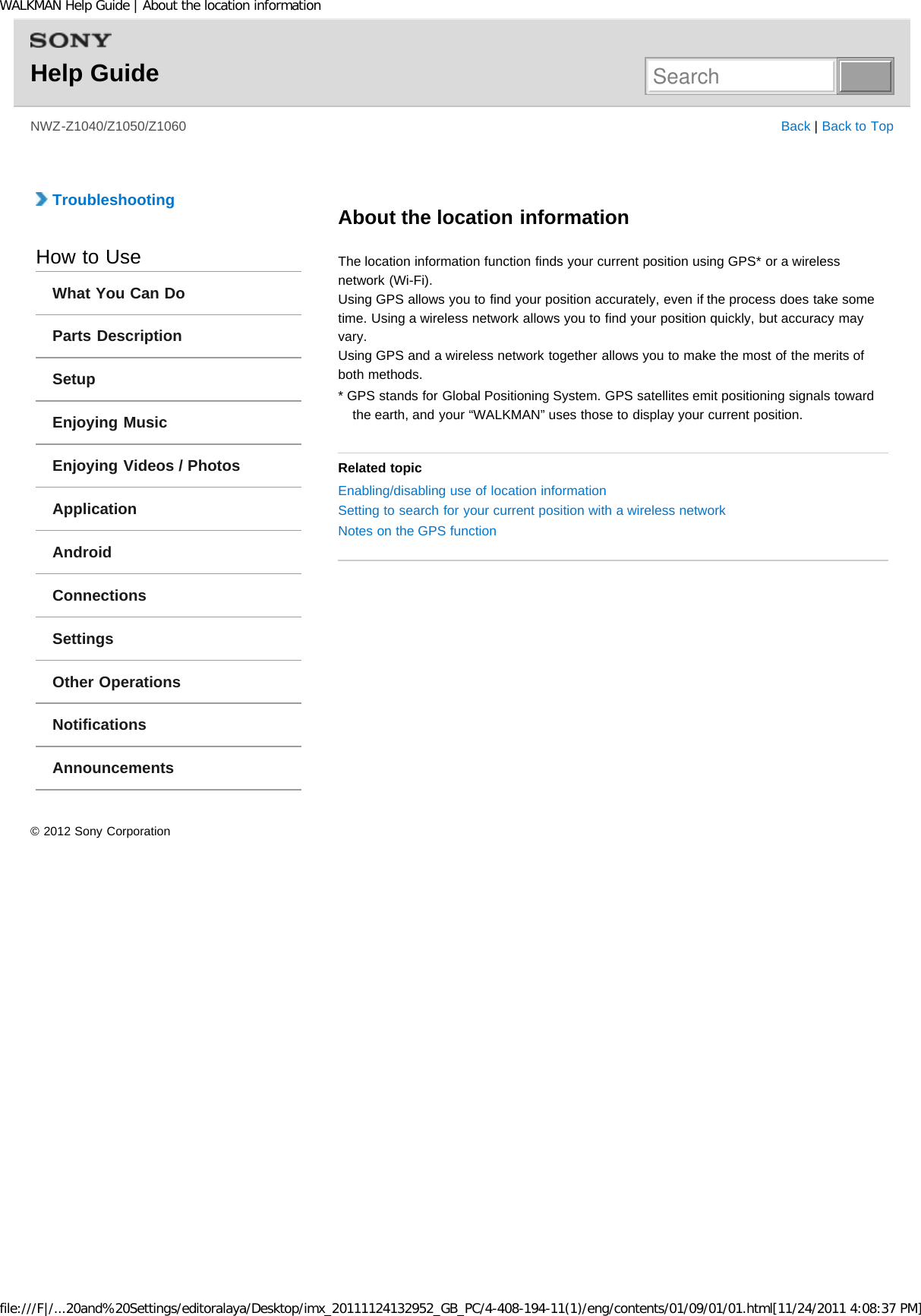 Page 167 of Sony NWZZ1000 Digital Media Player User Manual WALKMAN Help Guide   Top page