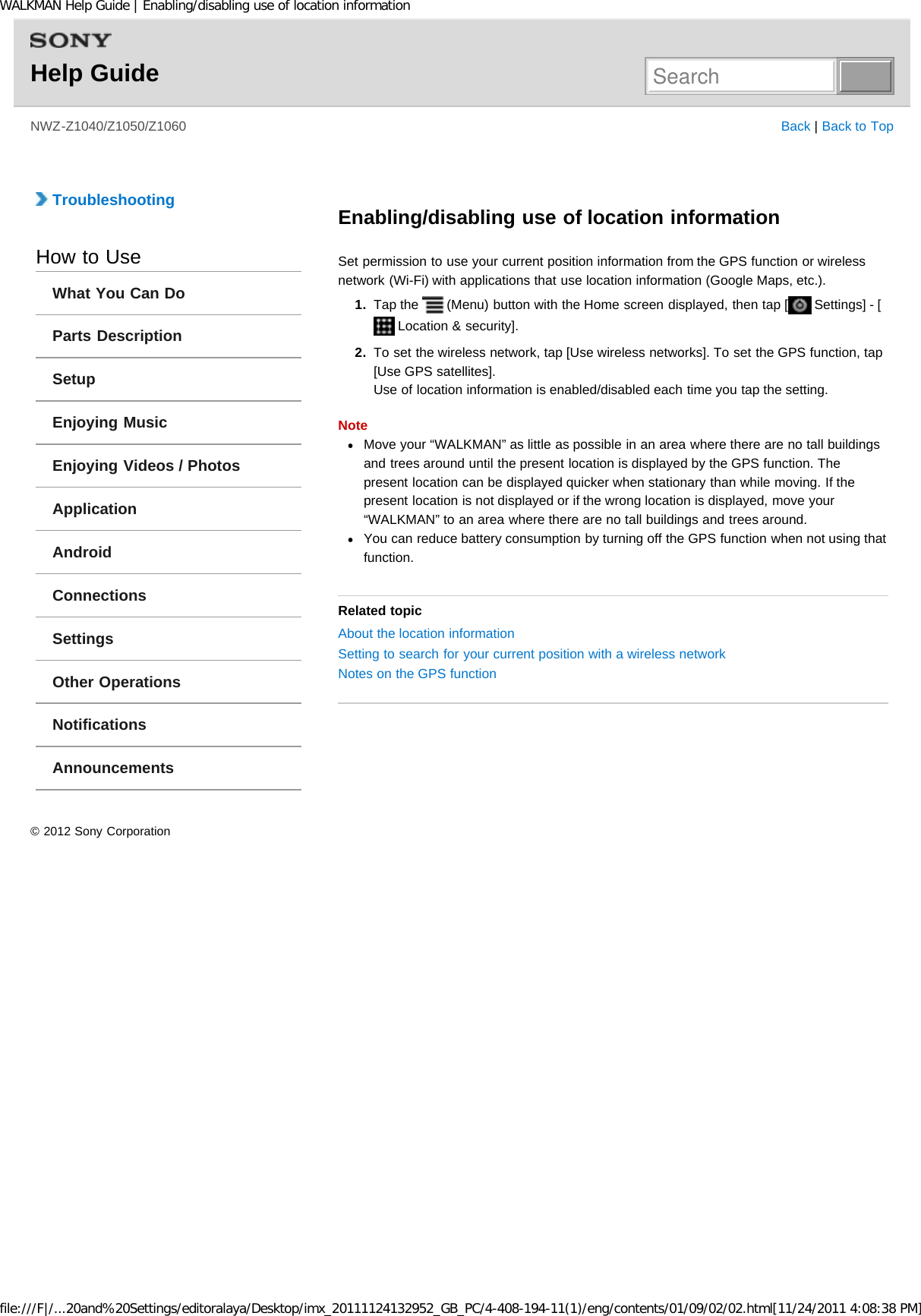 Page 168 of Sony NWZZ1000 Digital Media Player User Manual WALKMAN Help Guide   Top page