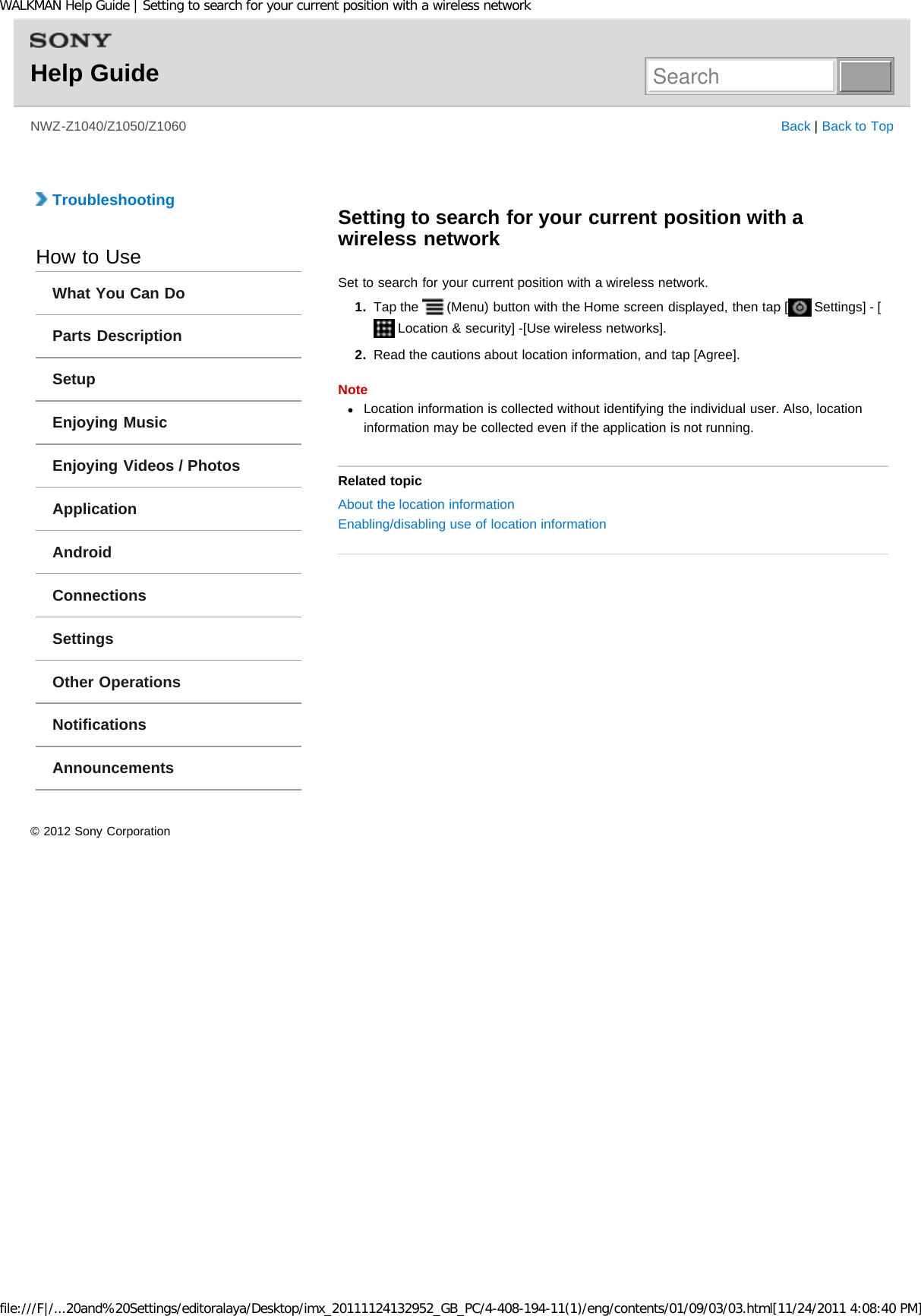 Page 170 of Sony NWZZ1000 Digital Media Player User Manual WALKMAN Help Guide   Top page