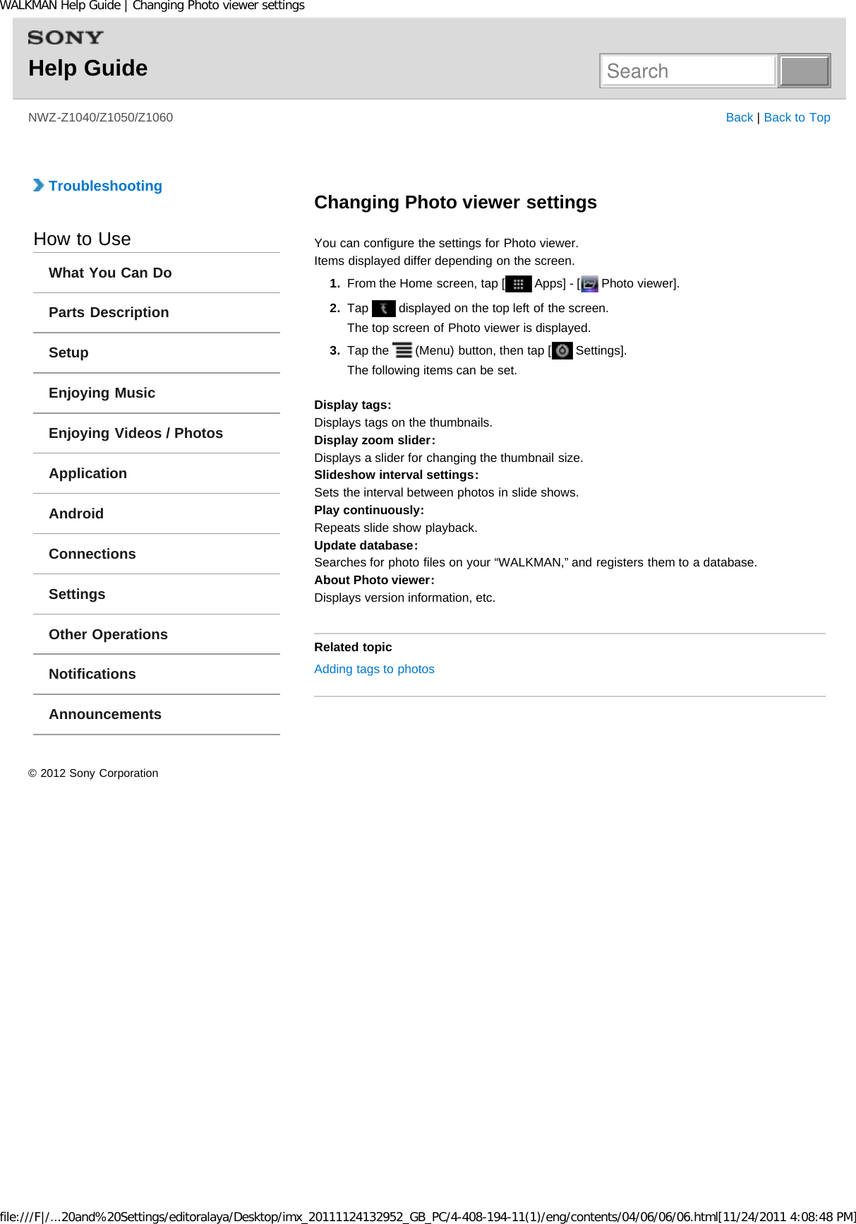 Page 178 of Sony NWZZ1000 Digital Media Player User Manual WALKMAN Help Guide   Top page