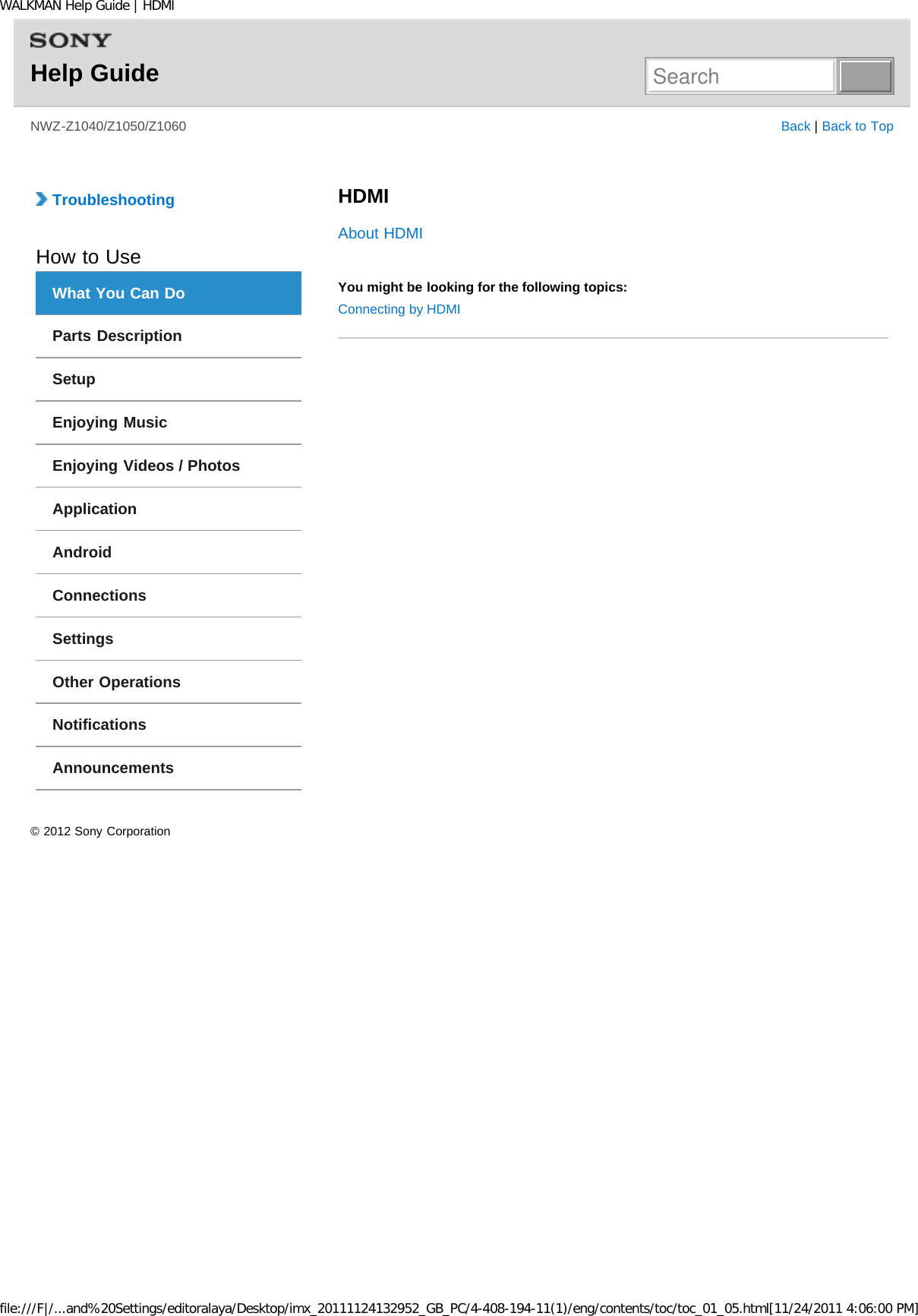 Page 18 of Sony NWZZ1000 Digital Media Player User Manual WALKMAN Help Guide   Top page