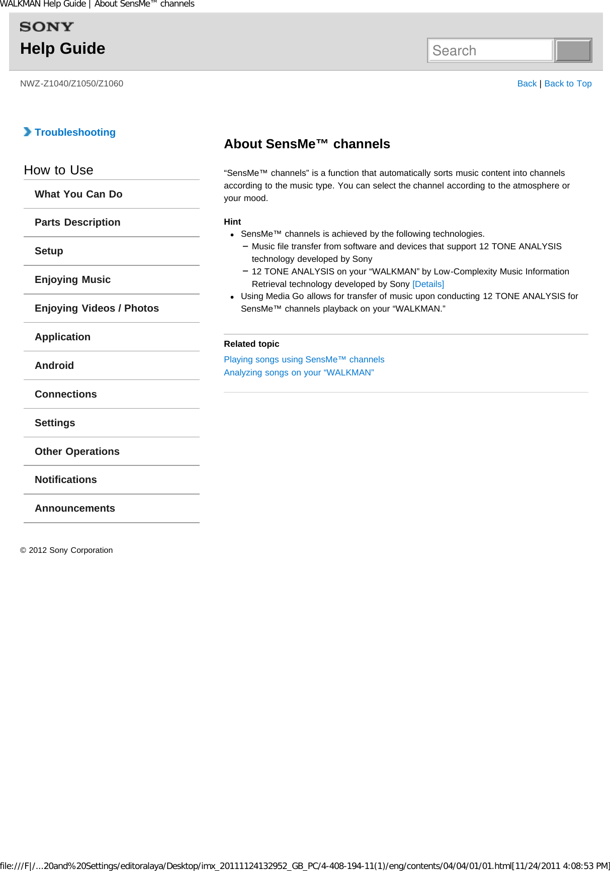 Page 183 of Sony NWZZ1000 Digital Media Player User Manual WALKMAN Help Guide   Top page