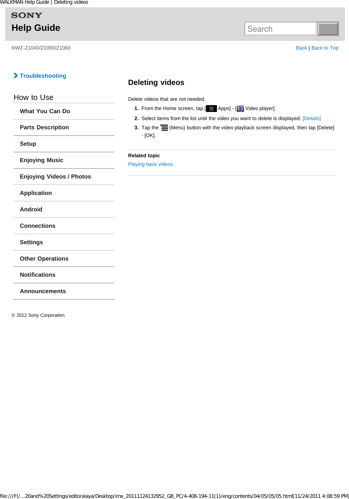 Page 189 of Sony NWZZ1000 Digital Media Player User Manual WALKMAN Help Guide   Top page