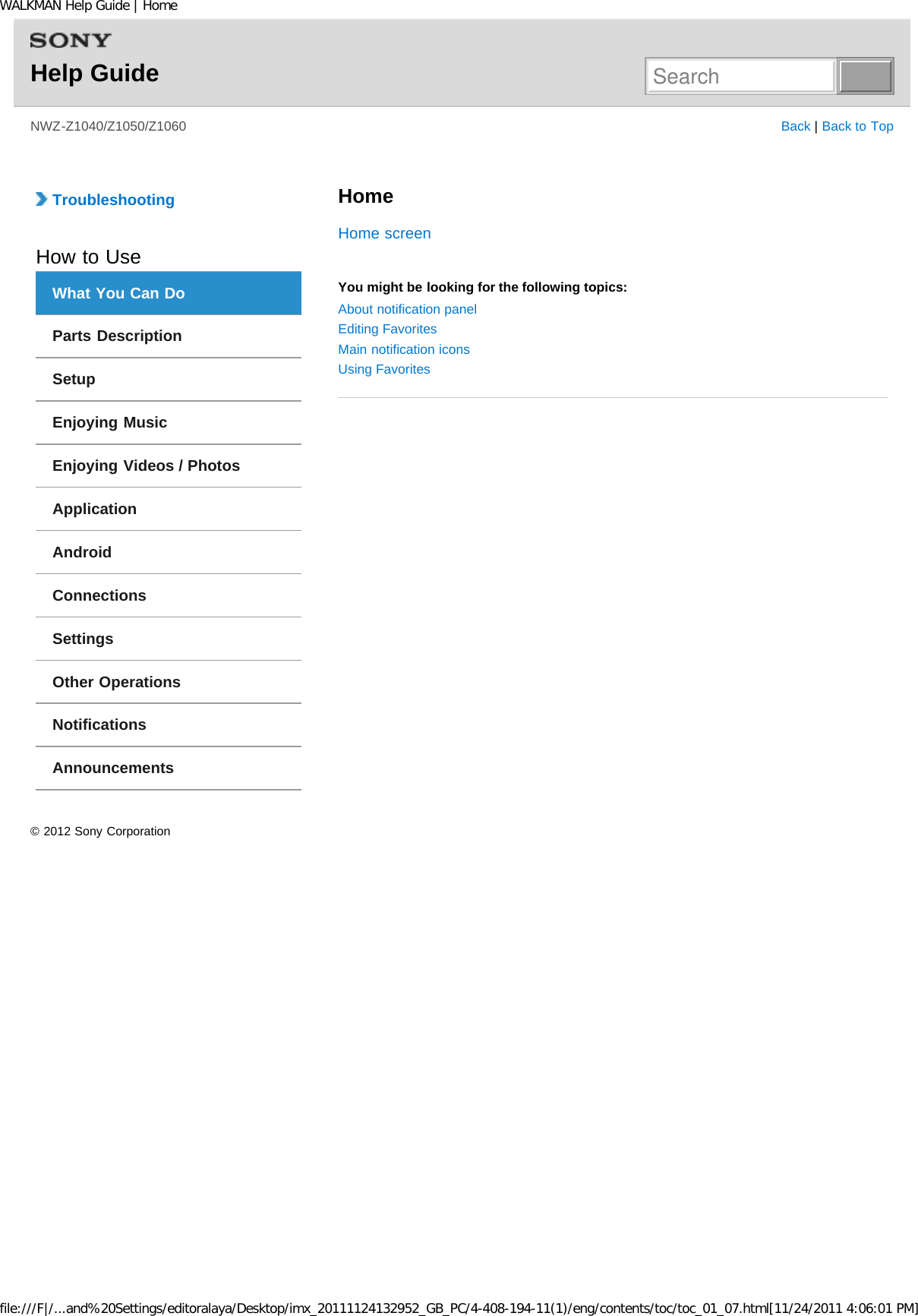 Page 19 of Sony NWZZ1000 Digital Media Player User Manual WALKMAN Help Guide   Top page