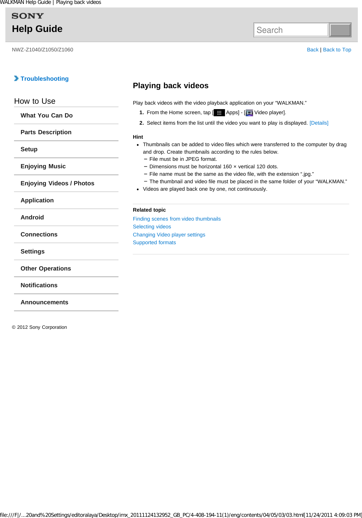 Page 193 of Sony NWZZ1000 Digital Media Player User Manual WALKMAN Help Guide   Top page