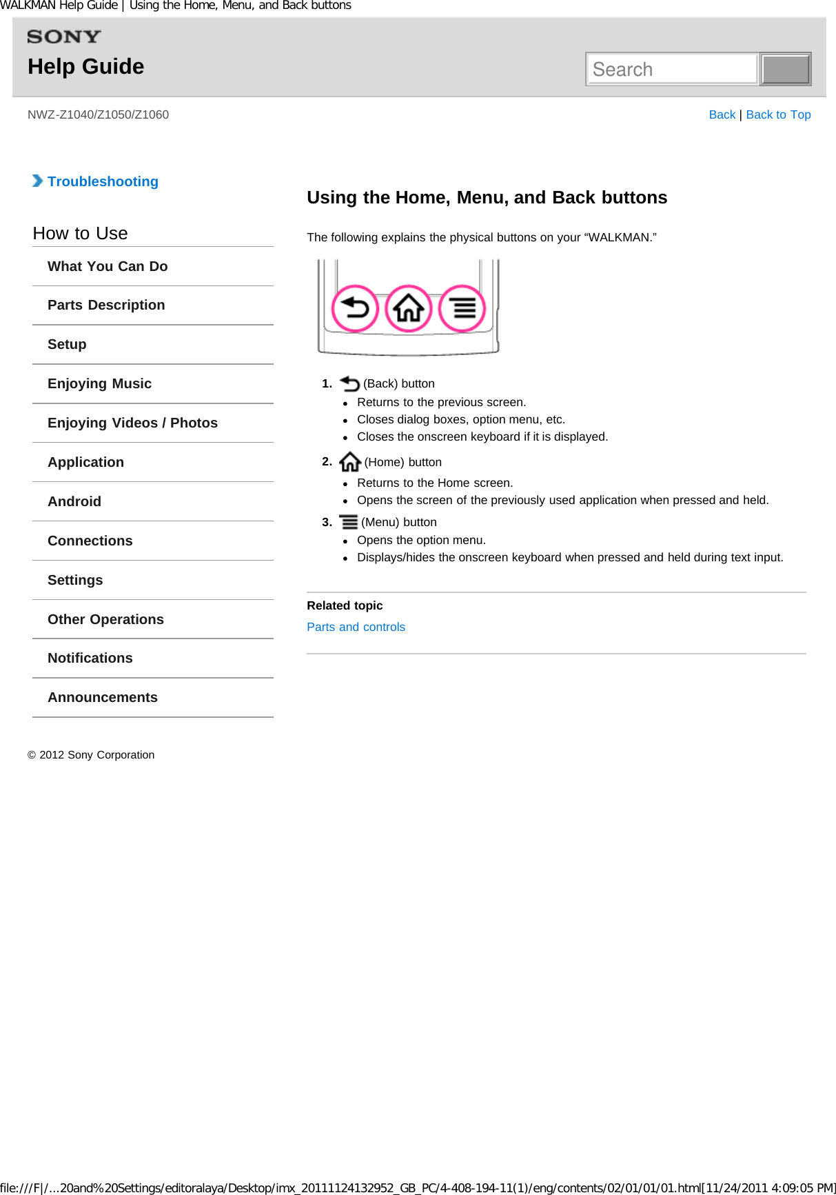 Page 195 of Sony NWZZ1000 Digital Media Player User Manual WALKMAN Help Guide   Top page