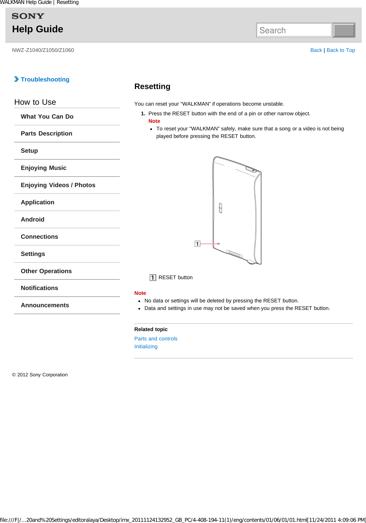 Page 196 of Sony NWZZ1000 Digital Media Player User Manual WALKMAN Help Guide   Top page