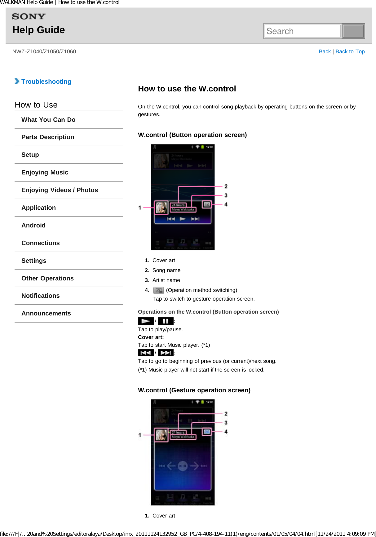 Page 198 of Sony NWZZ1000 Digital Media Player User Manual WALKMAN Help Guide   Top page