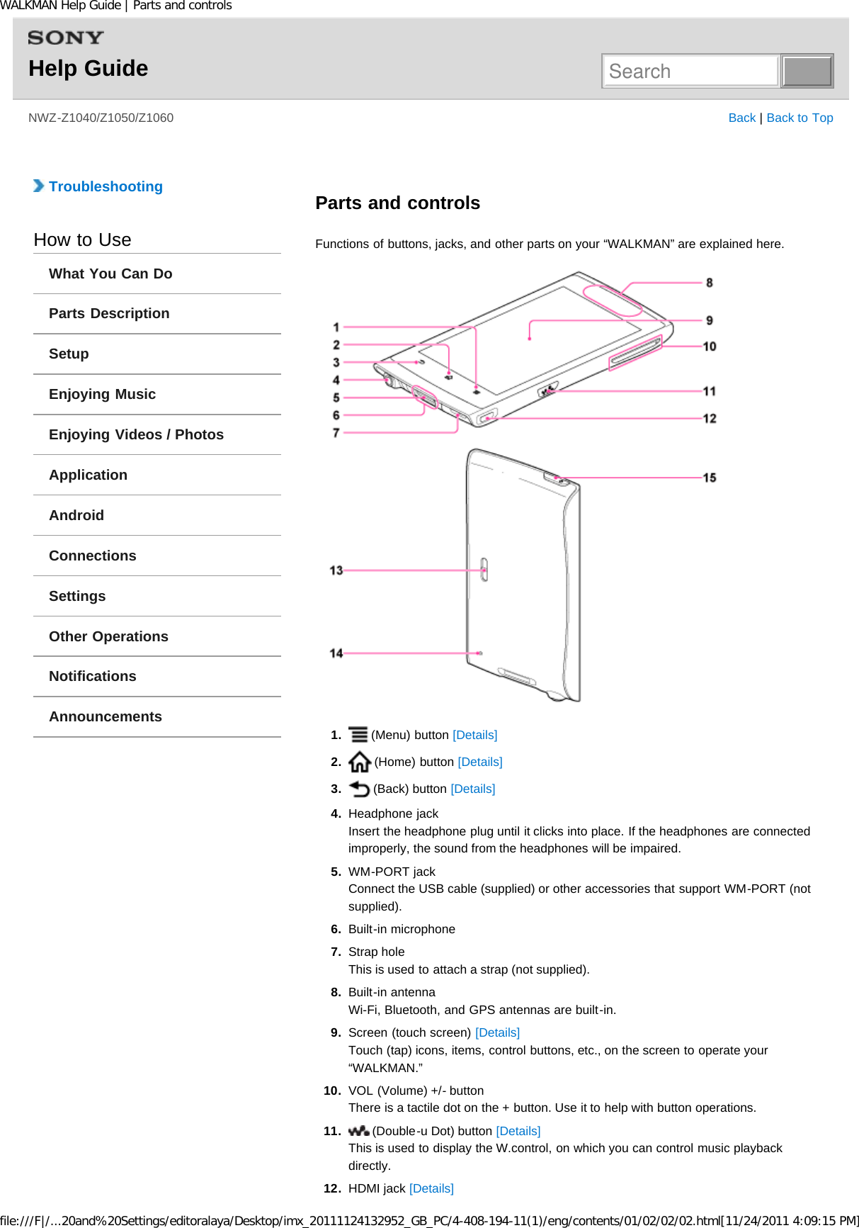 Page 205 of Sony NWZZ1000 Digital Media Player User Manual WALKMAN Help Guide   Top page