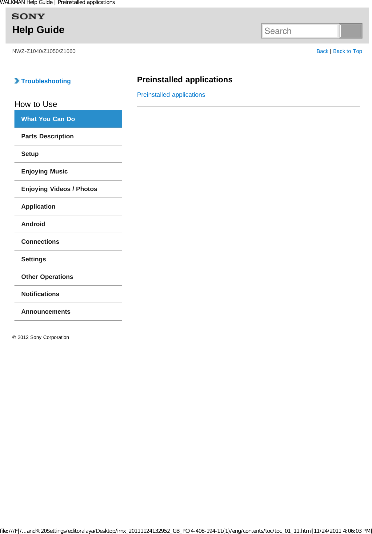 Page 21 of Sony NWZZ1000 Digital Media Player User Manual WALKMAN Help Guide   Top page