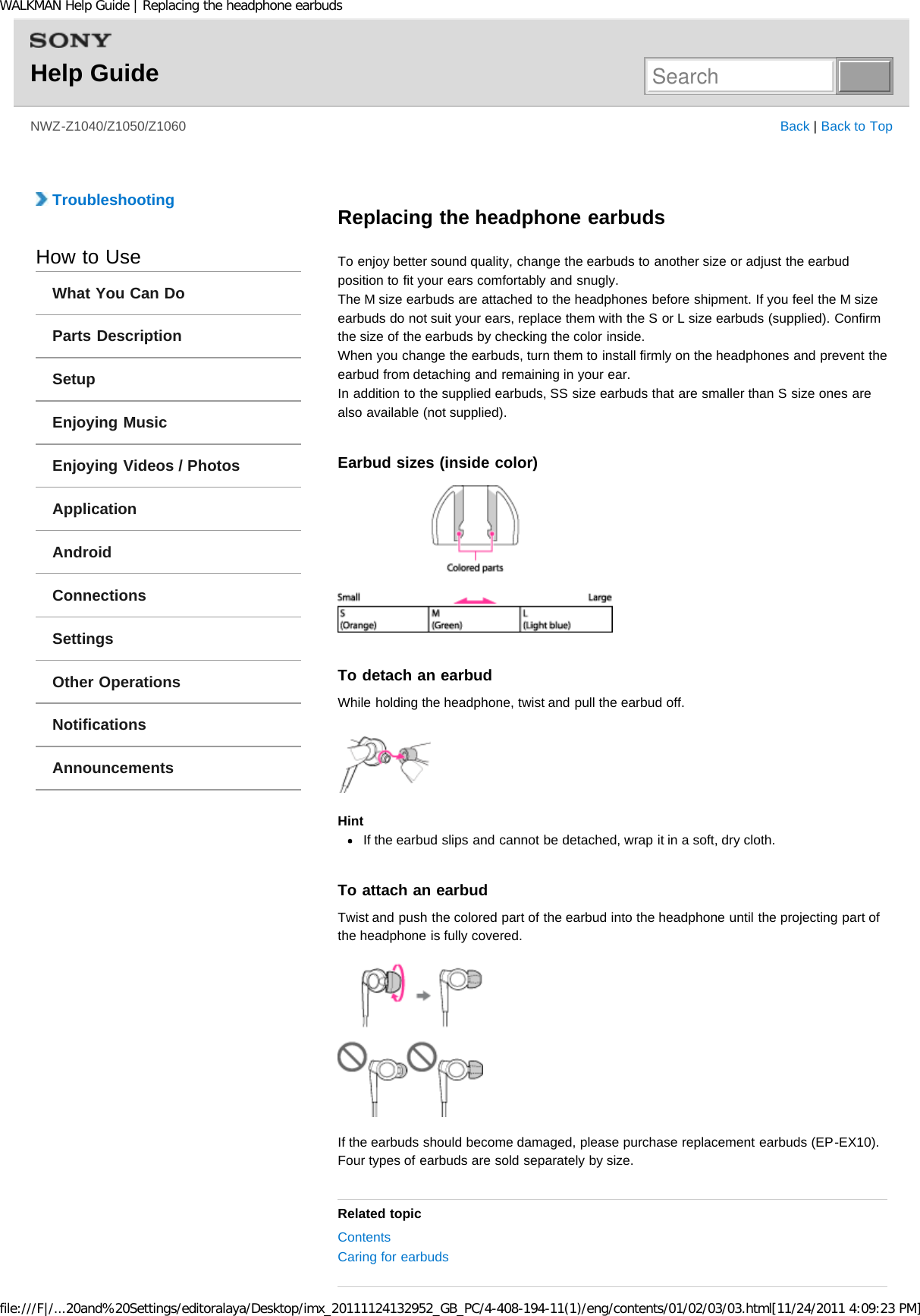 Page 214 of Sony NWZZ1000 Digital Media Player User Manual WALKMAN Help Guide   Top page